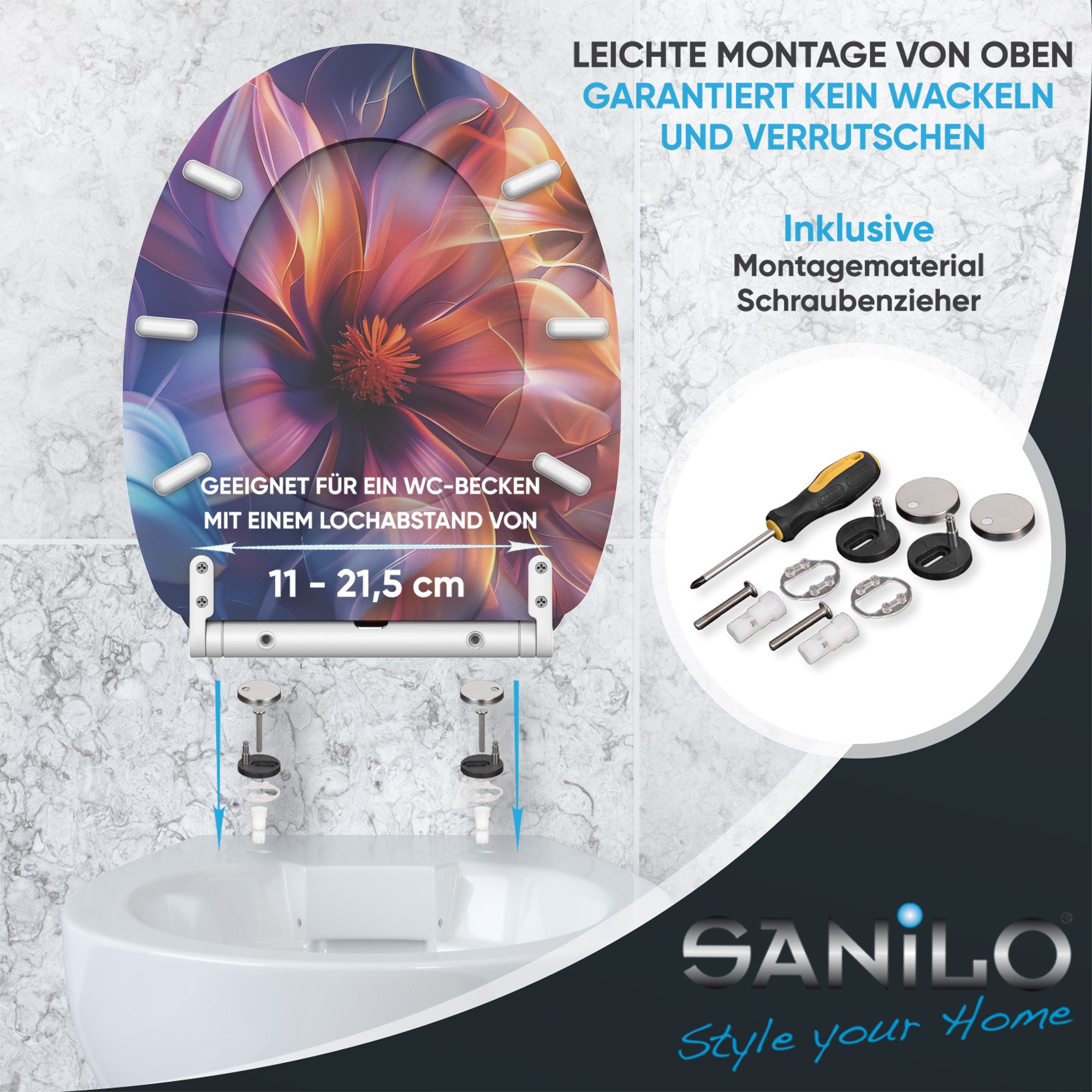Sanilo WC-Sitz mit Absenkautomatik & Top Fix in vielen Designs, hochwertig, abnehmbar, leichte Montage von oben, mit Schraubenzieher – Bild 5 von 5