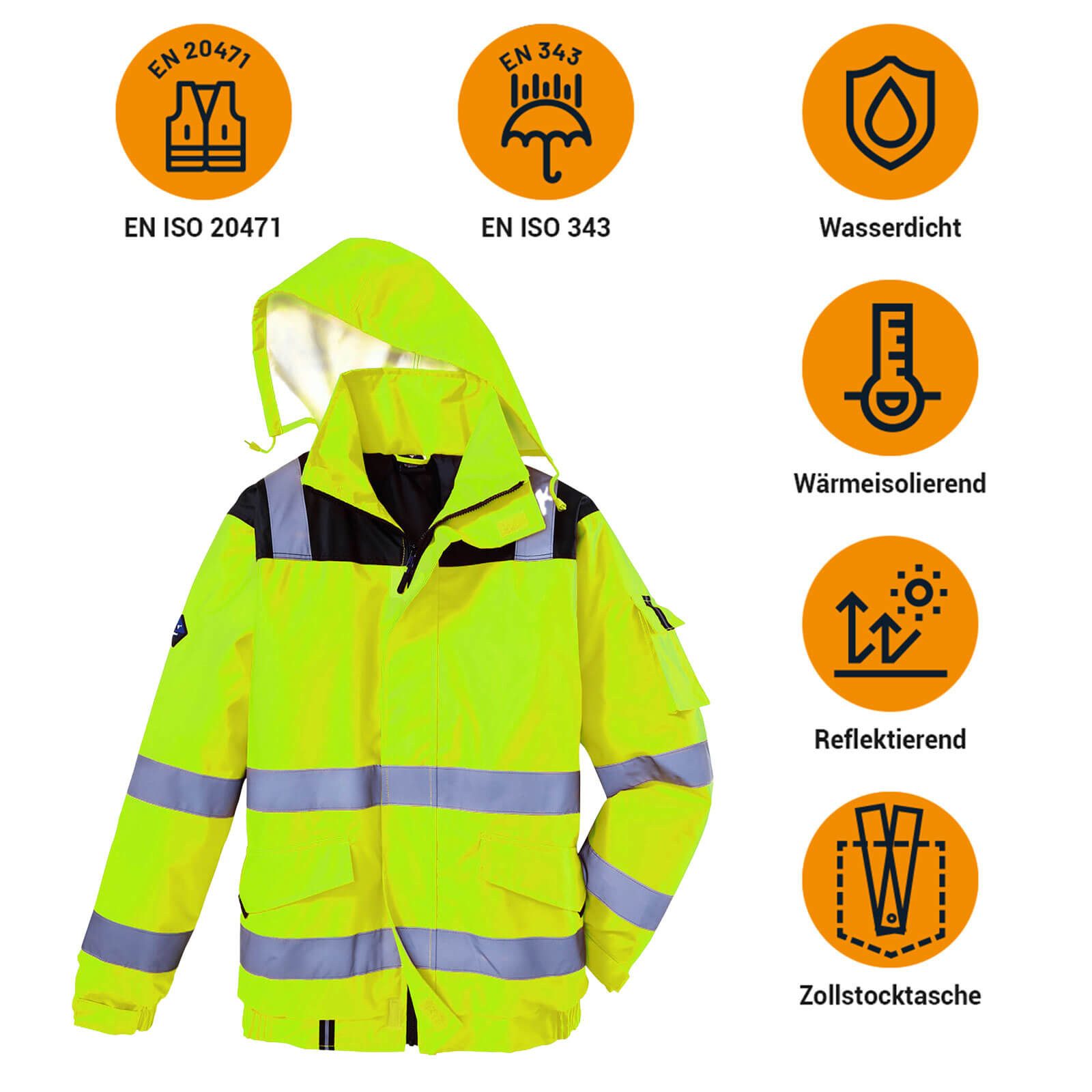 Terrax Workwear Arbeitsjacke 61158 Herren Warnschutzjacke Pilotenjacke wattiert mit Reflexstreifen – Bild 3 von 4