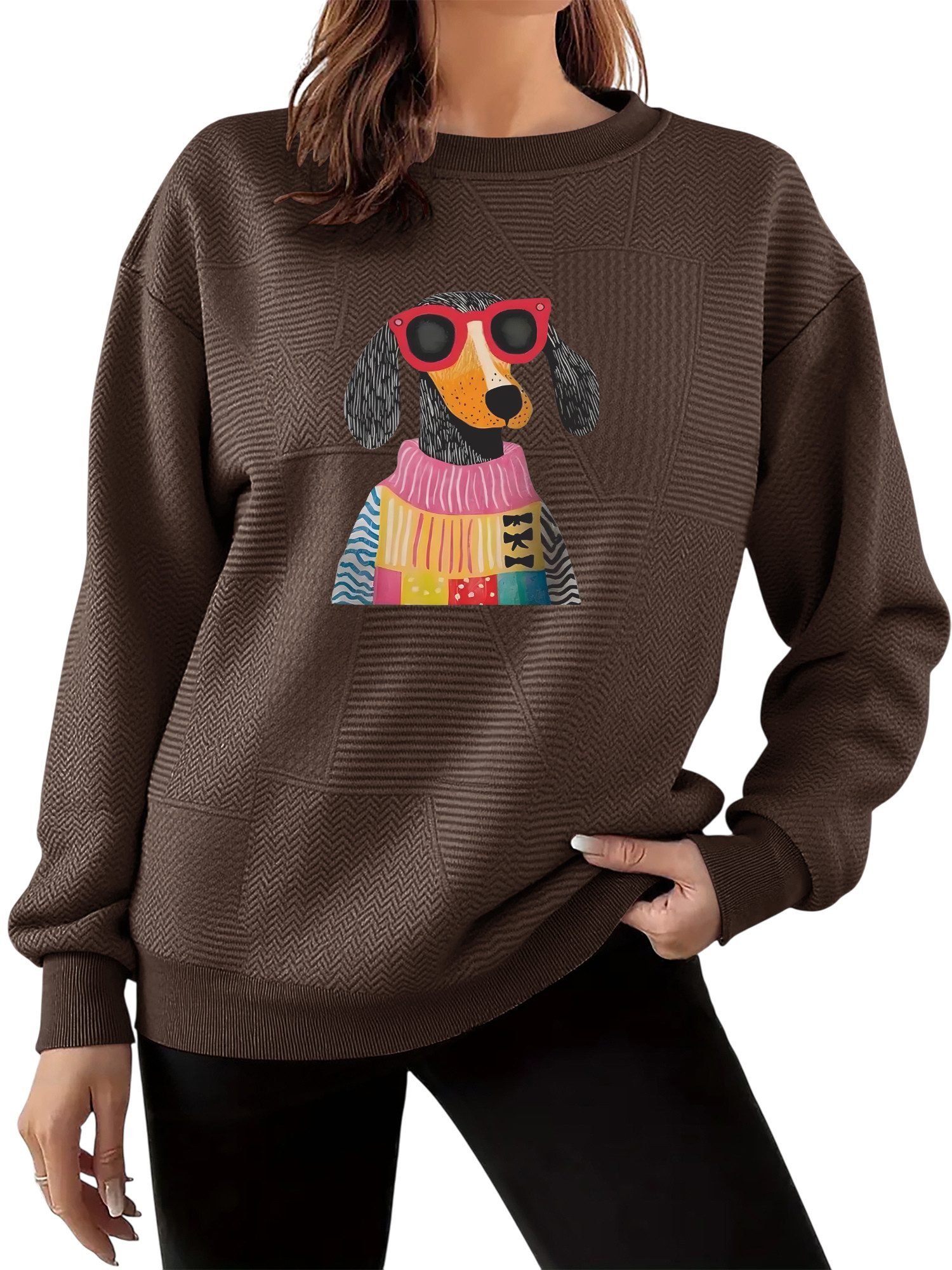 PYLIKE Sweatshirt Bequemer Damen-Pullover mit Weitschnitt und Drop-Shoulder günstig online kaufen