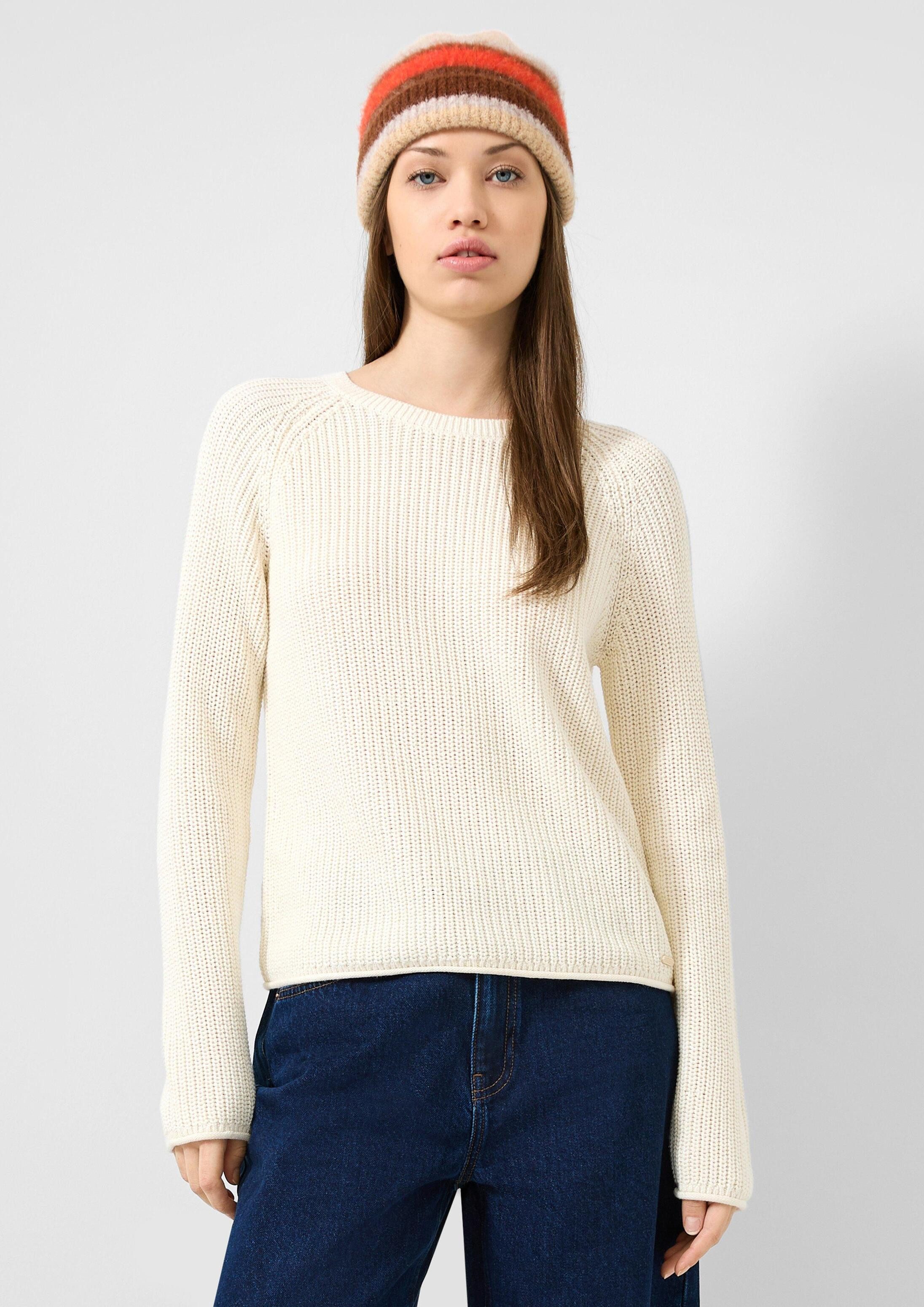 QS Longpullover Strickpullover Pullover mit Rippstruktur und Rollkanten