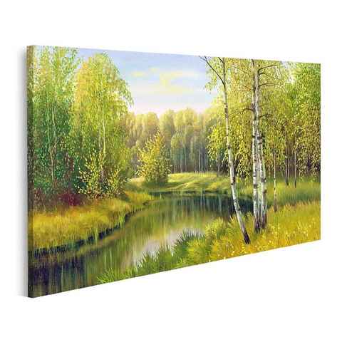 islandburner Leinwandbild Bild auf Leinwand Schöner Fluss im Wald Gemäldeeffekt 100x57cm 1-teili