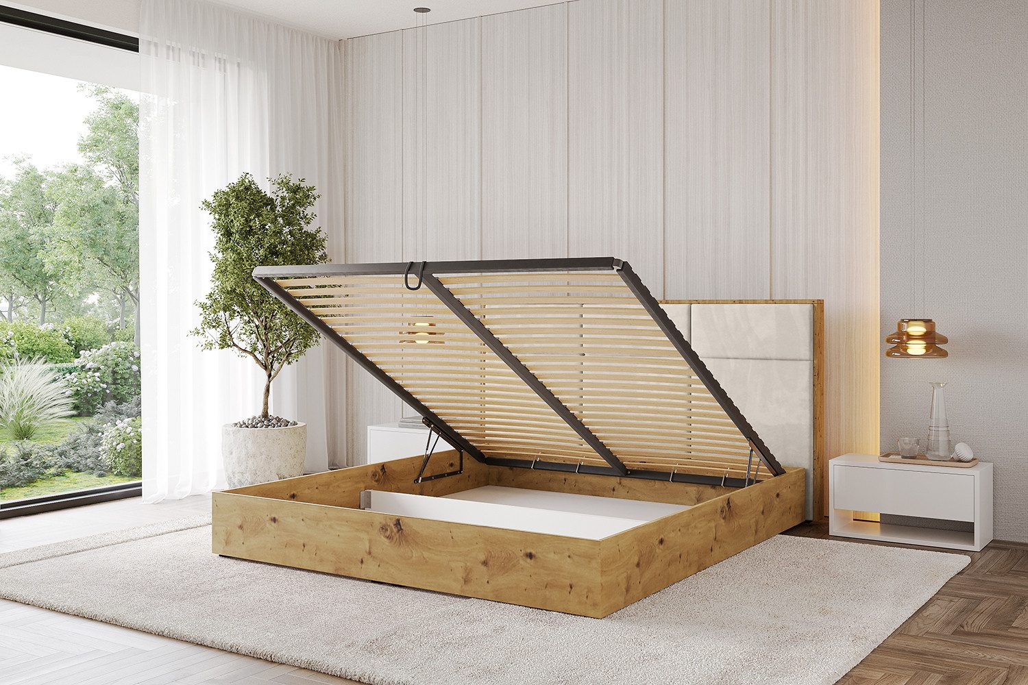 ALTDECOR Polsterbett ENZO1 (Polsterbett mit Bettkasten und Lattenrost, Boxbett mit Matratze), Doppelbett mit Stauraum, Bett mit Kopfteil