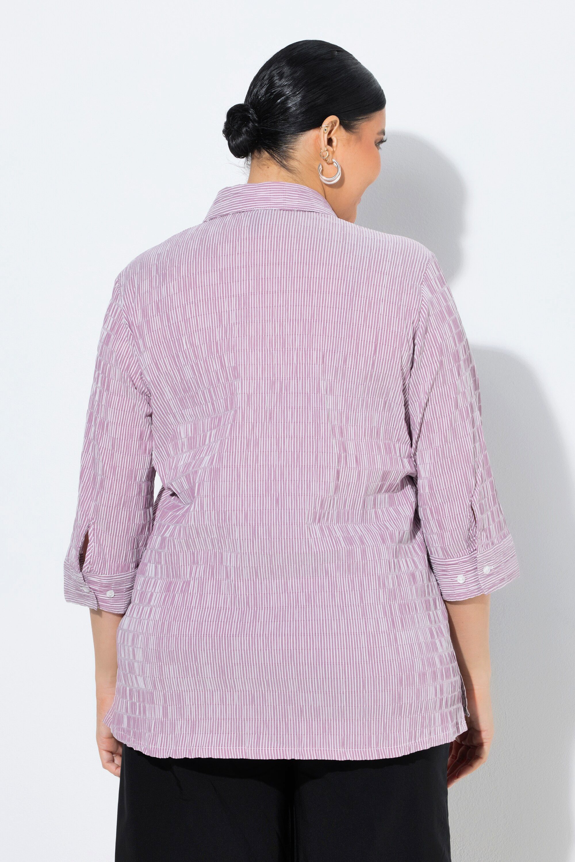 Ulla Popken Hemdbluse Bubble-Bluse Streifen Hemdkragen 3/4-Arm