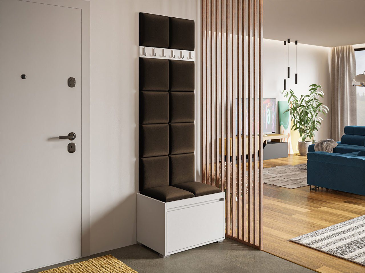 MIRJAN24 Garderoben-Set Grawis 60 II, (Komplett-Set, 12x Wandpaneel 30x30, Schuhschrank, Kleiderhakenbrett), Enthält 6 Kleiderhaken für Kleidung