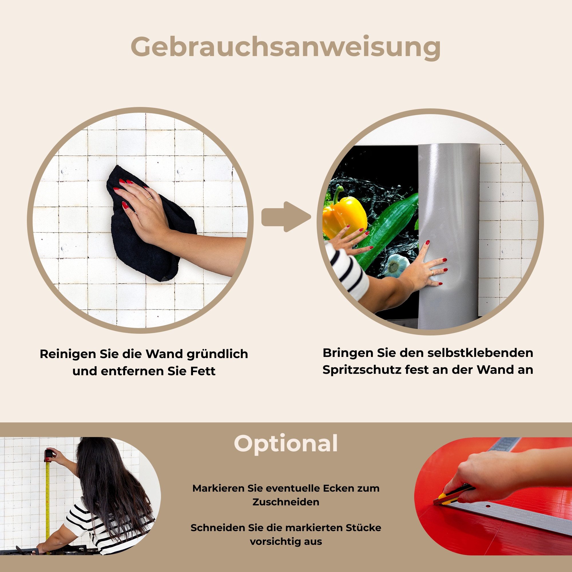 KitchenYeah Küchenrückwand selbstklebend (keine Folie) Gemüse - Splash - Schwarz, (1-tlg), Küchenrückwand, Spritzschutz, Kitchen, 60x30 cm – Bild 3 von 5