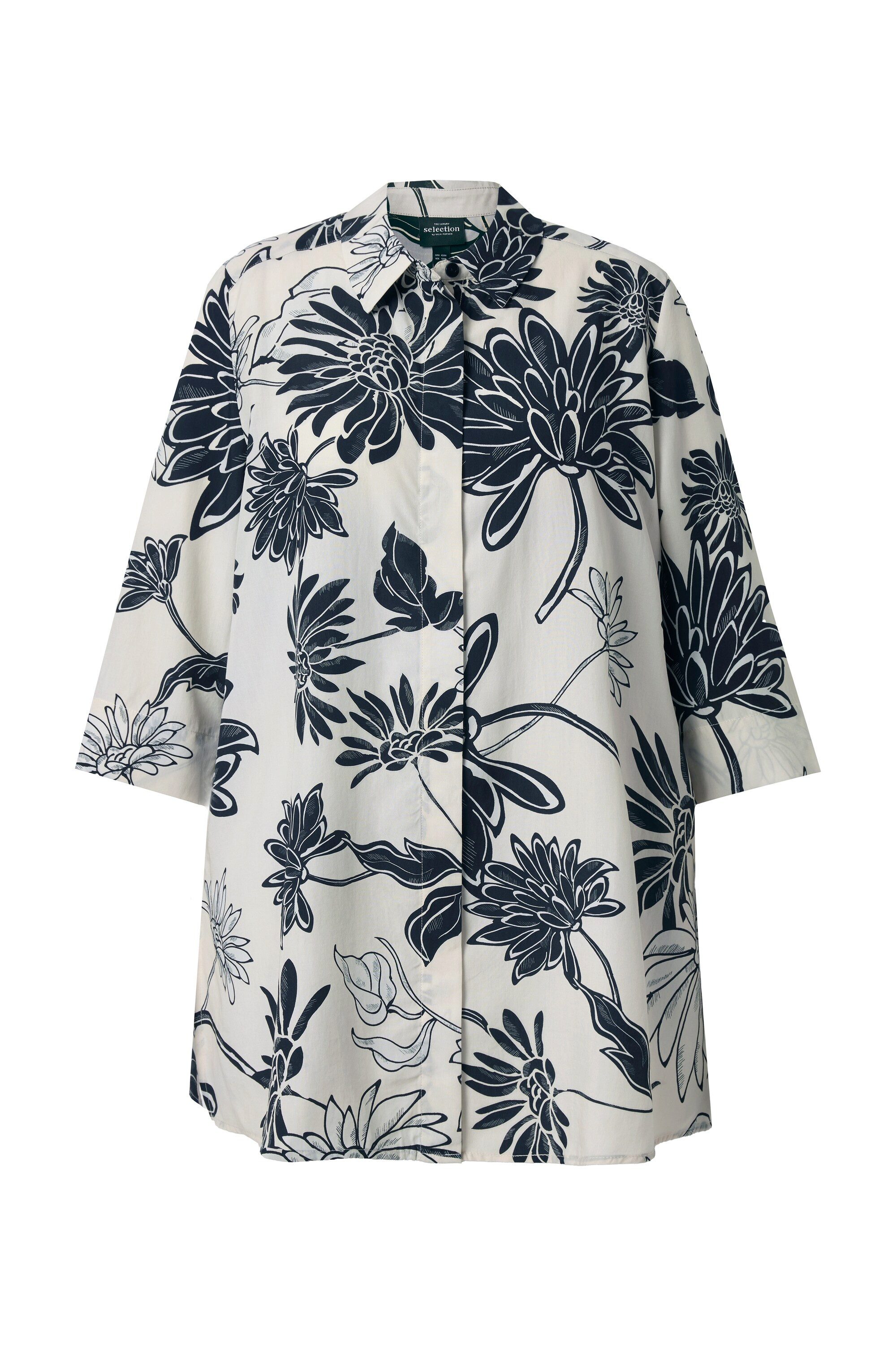 Longbluse Lyocell-Longbluse Blüten A-Linie Hemdkragen