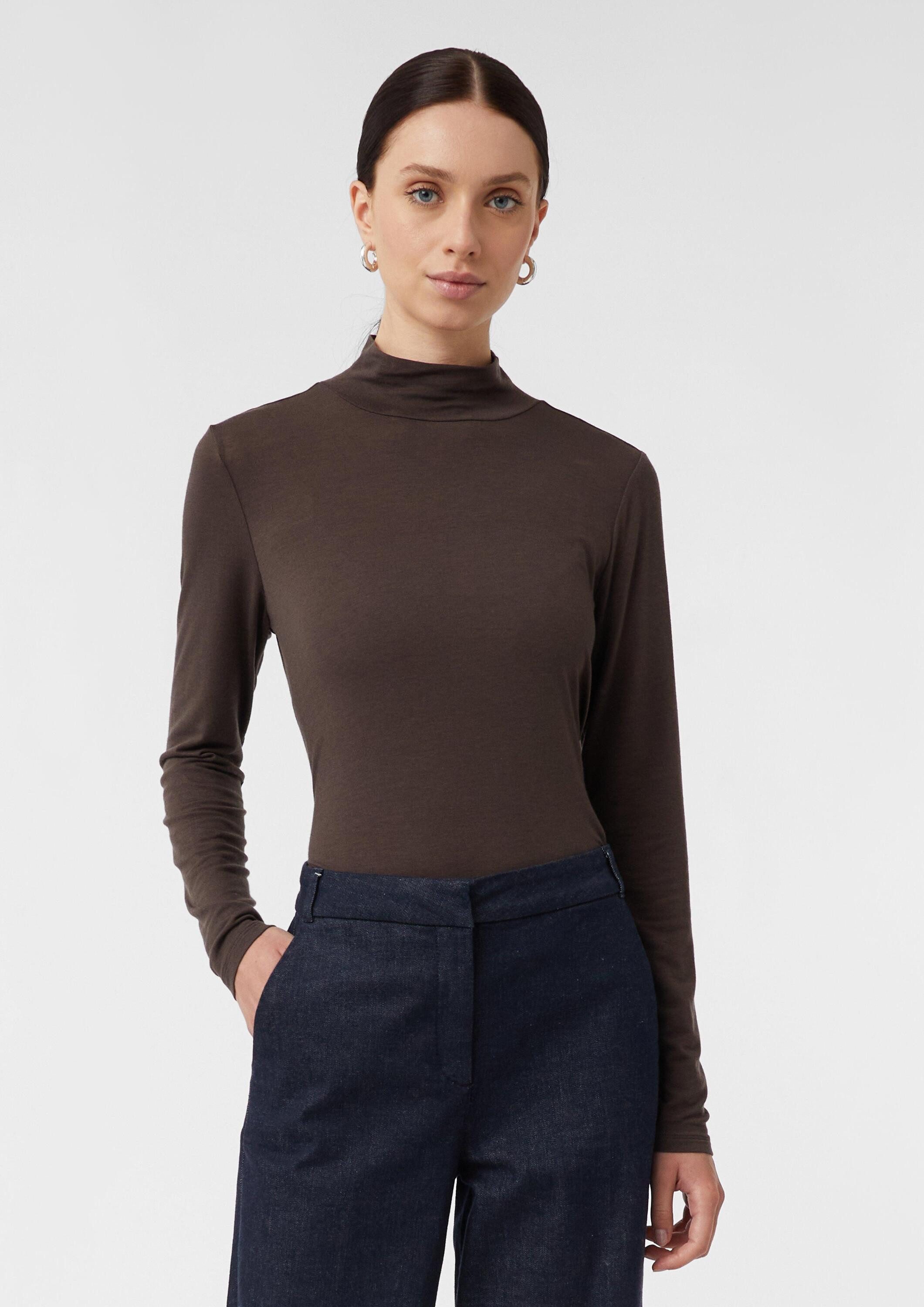 comma Langarmshirt T-Shirt Semitransparentes Shirt mit Stehkragen günstig online kaufen