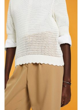 edc by Esprit 3/4 Arm-Pullover Mesh-Oberteil aus nachhaltiger Baumwolle