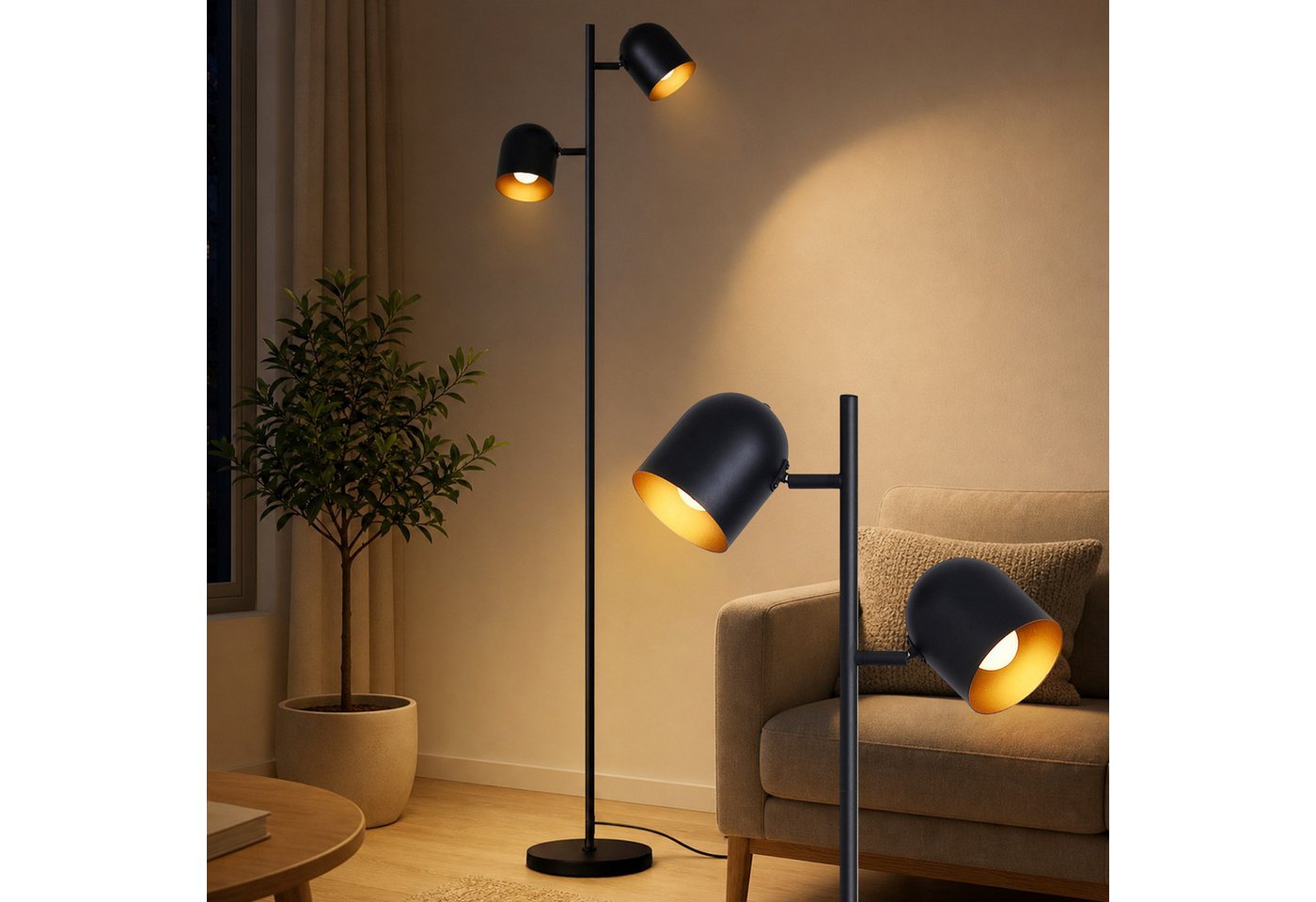 Nettlife Stehlampe Schwarz Wohnzimmer 2 Flammig E14 Stehleuchte Vintage Metall Industrial, Schwenkbar 350°, LED wechselbar, Stehleuchte Leselampe Retro für Schlafzimmer Wohnzimmer