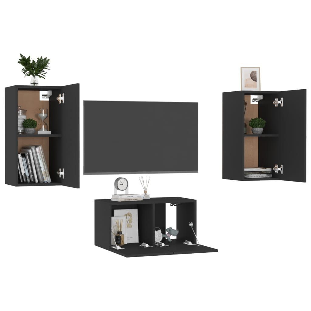 Spanplatte 3-tlg vidaXL TV-Schrank-Set Schwarz Kleiderschrank