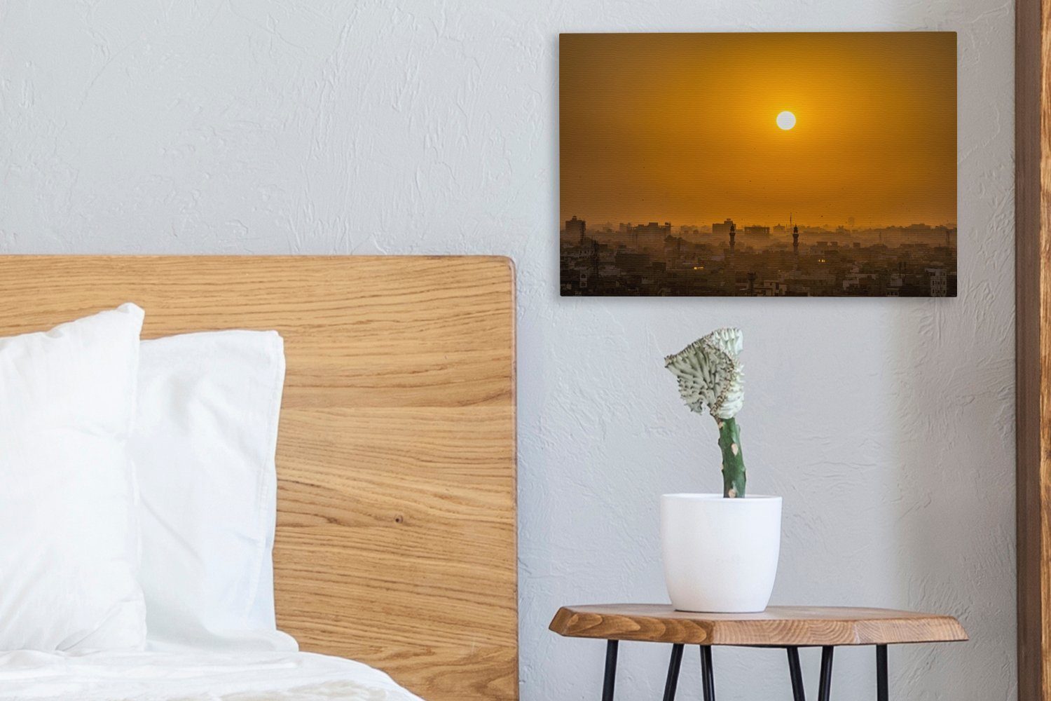 Aufhängefertig, Skyline 30x20 bei Leinwandbild Leinwandbilder, Sonnenuntergang, in St), OneMillionCanvasses® Indien (1 von Jaipur Wanddeko, cm Wandbild