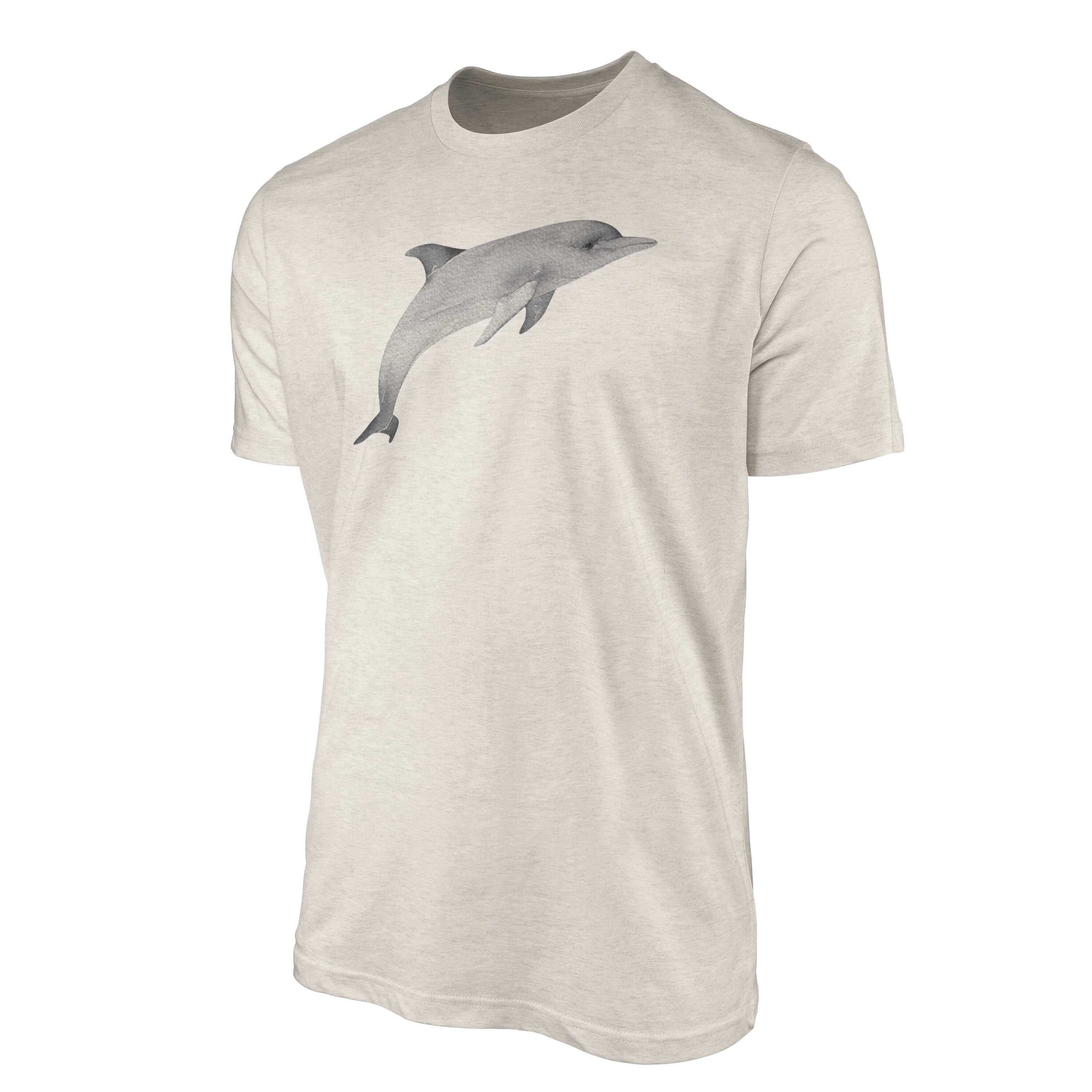 Sinus Art T-Shirt Herren Motiv Nachhaltig (1-tlg) T-Shirt Shirt 100% Delfin e Ökomode Bio-Baumwolle Wasserfarben aus gekämmte