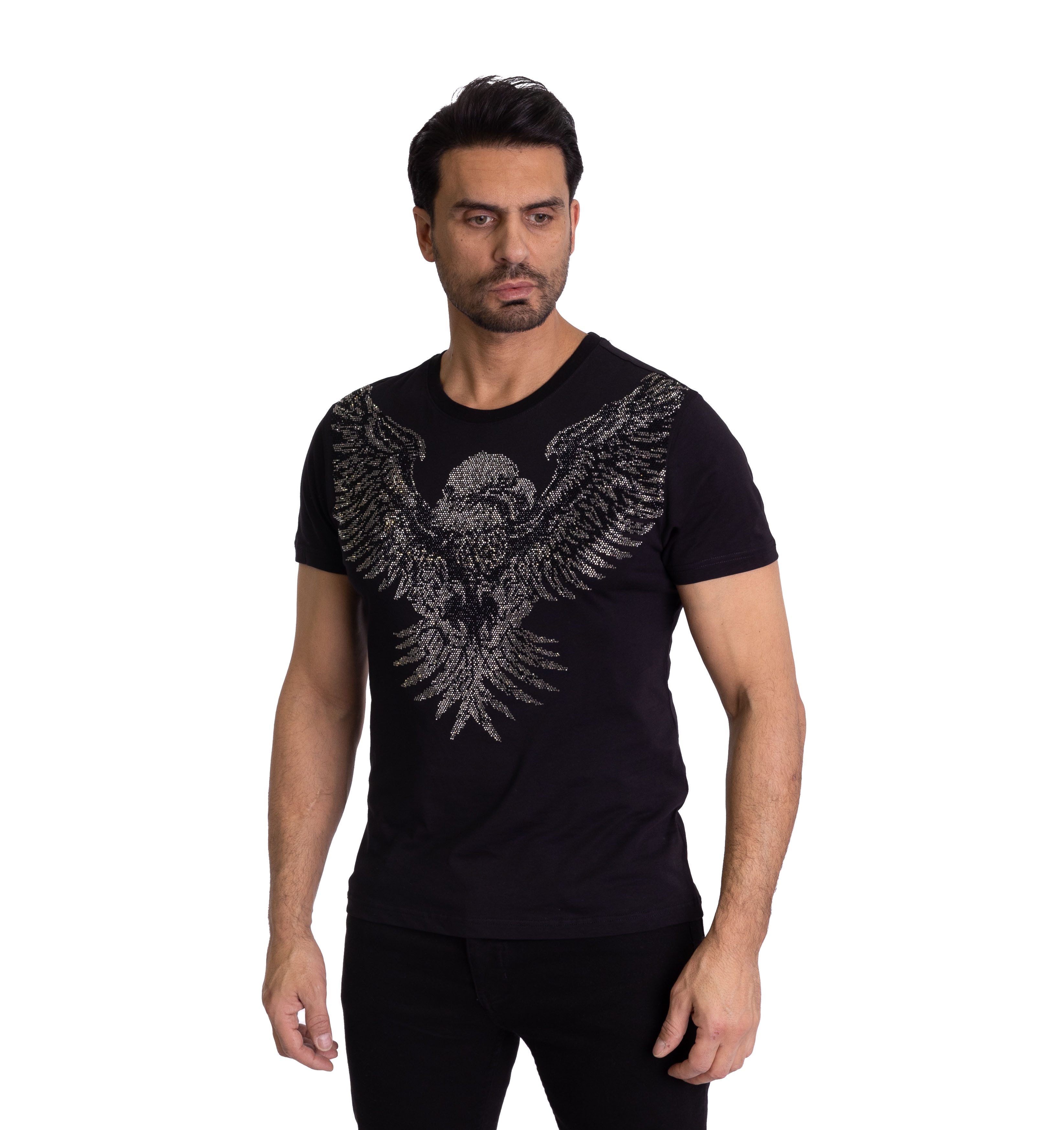TRUENO T-Shirt Herren SLIM FIT Strass T-Shirt mit Adler Motiv Schwarz M günstig online kaufen