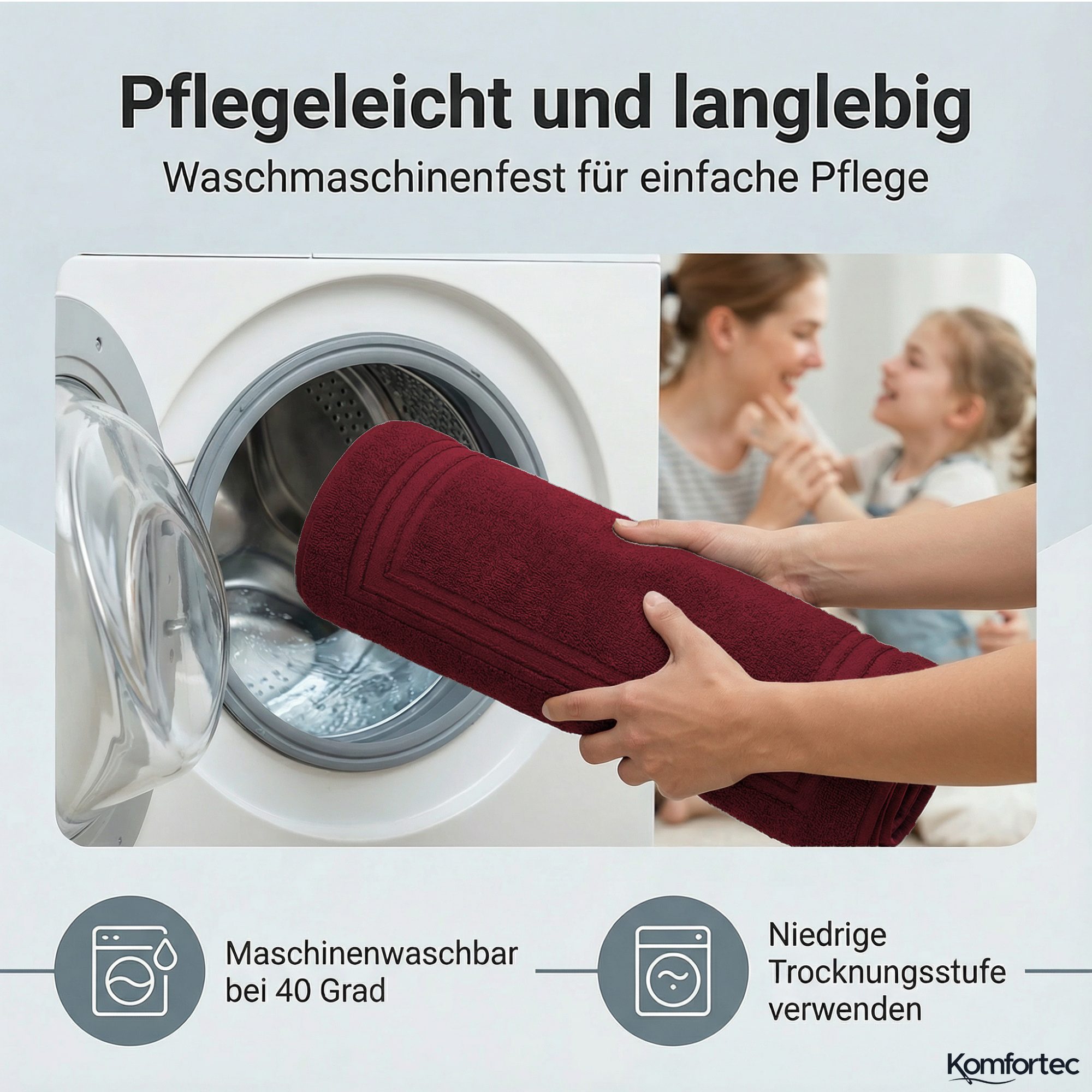 Komfortec Badematte Badvorleger aus 100% Baumwolle, 50x70 cm Duschvorleger, Waschbar Duschmatte, Frottee, Rechteckig, 600 g/m², 2er Set, Saugfähig & Schnelltroc – Bild 4 von 5