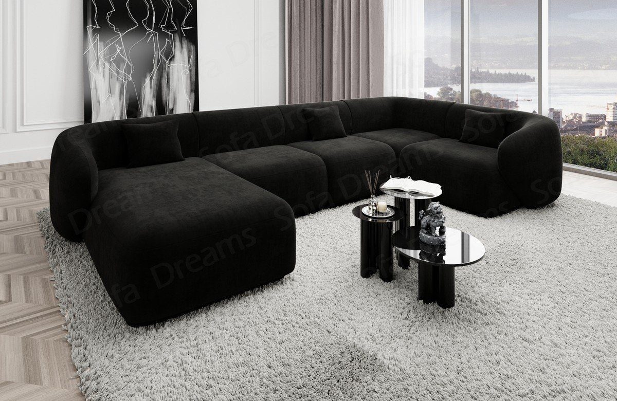 Sofa Dreams Wohnlandschaft Designer Stoff Sofa Marbella U Form Samtstoff Stoffsofa, Loungesofa