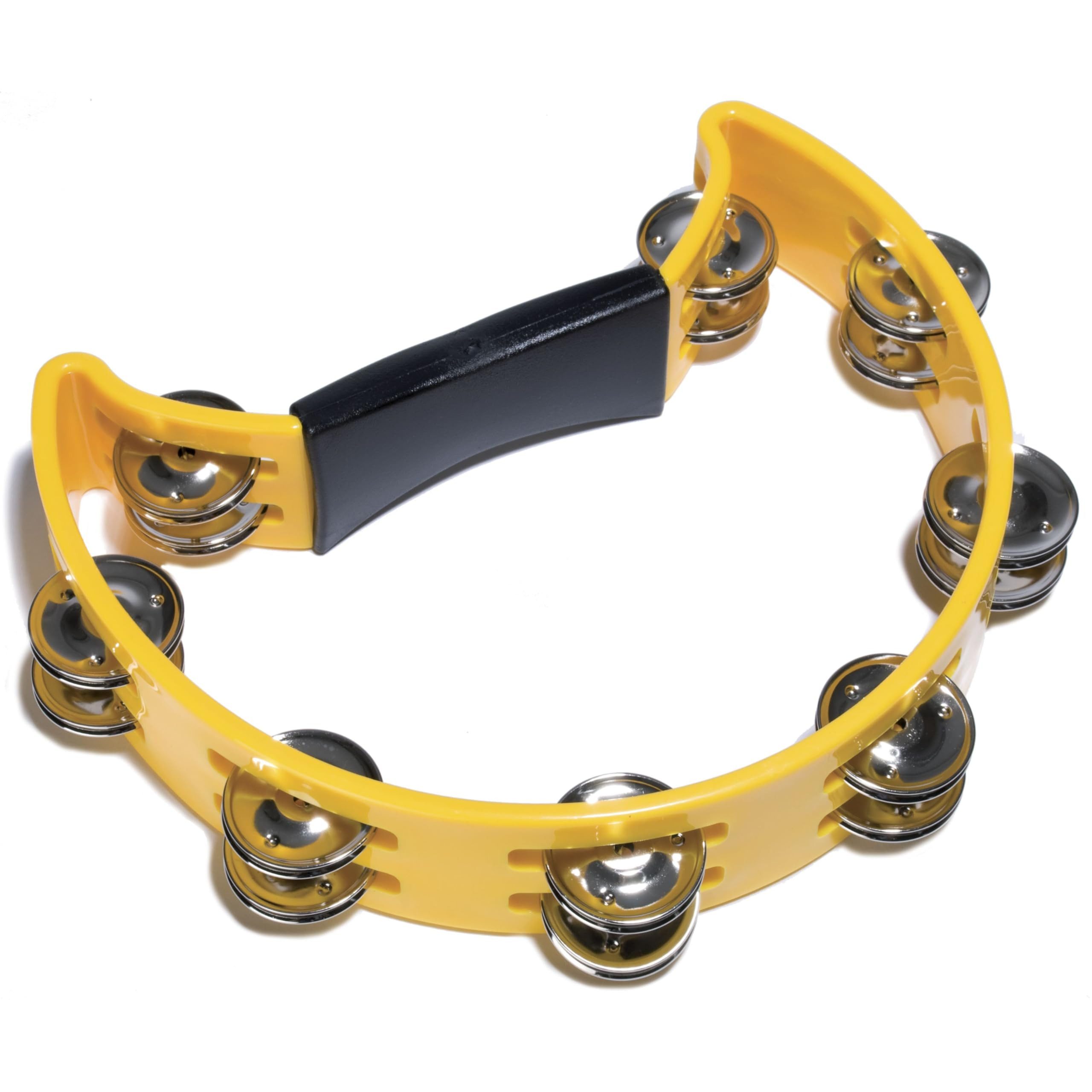 FAME Tambourine,Hand Tambourine Gelb Doppelreihige Stahl-Schellen Halbmond-Form Robuster Kunststoff Einzigartiger Sound Ideal für Musikliebhaber und Performer, Percussion, Tambourines, Hand Tambourine, Doppelreihige Schellen, Halbmond-Form