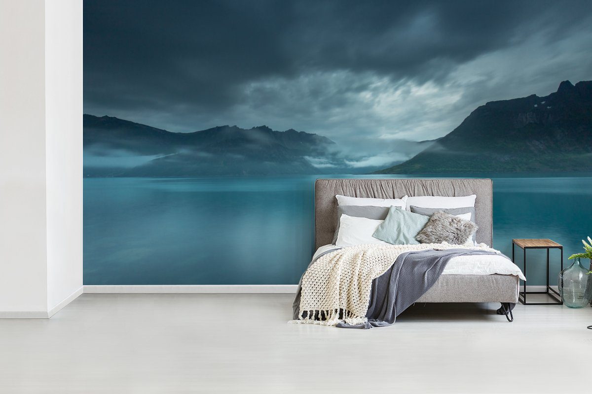 MuchoWow Küche, St), Meer - Blau, Fototapete bedruckt, - Schlafzimmer (7 Fototapete Wohnzimmer Norwegen Vliestapete für Matt,