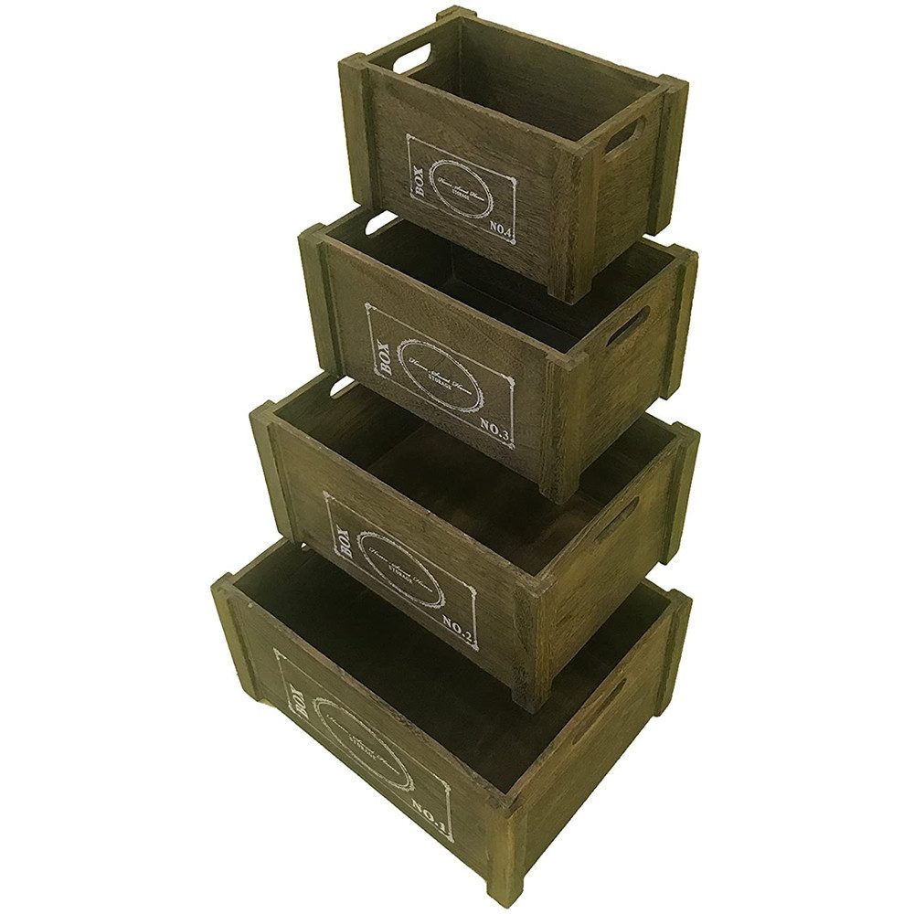 Holzkiste Allzweckkiste Aufbewahrungsboxen 4er Set Braun Griff Vintage Shabby