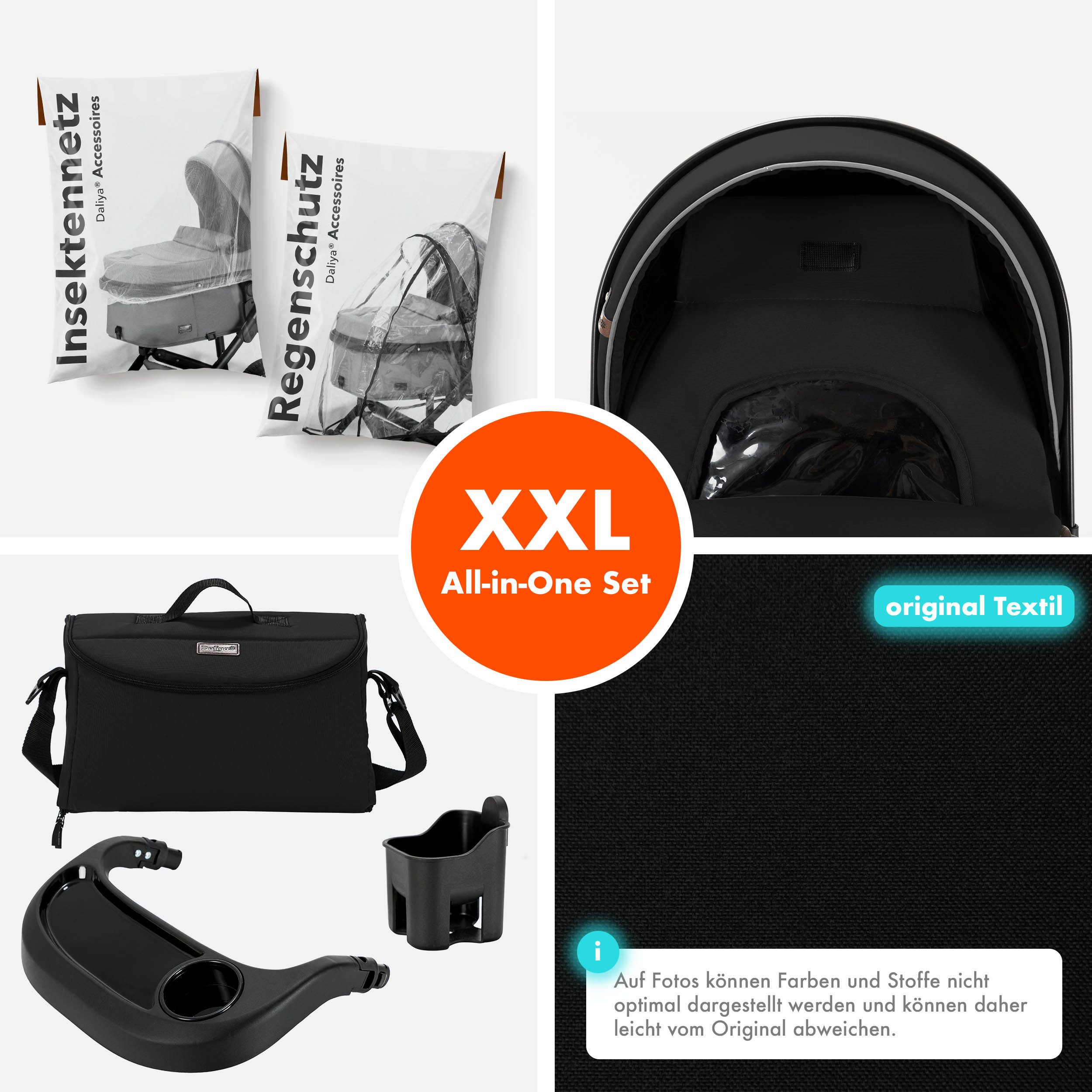 Daliya® Kombi-Kinderwagen FLEXI-PRO M 2in1 Kinderwagen & Buggy, Reisekinderwagen, XXL Set, (10-tlg), Einhändig abnehmbare Wanne, Alu-Rahmen, Gummireifen, Gurte, UV 50+