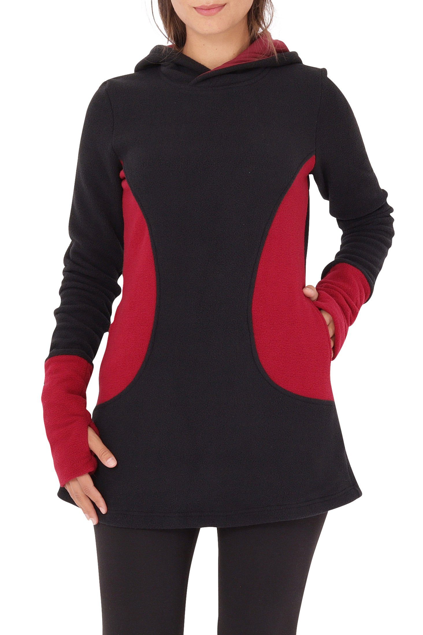 PUREWONDER Kapuzenpullover Fleece Kleid und Pullover dr12 mit Kapuze und Taschen Rot