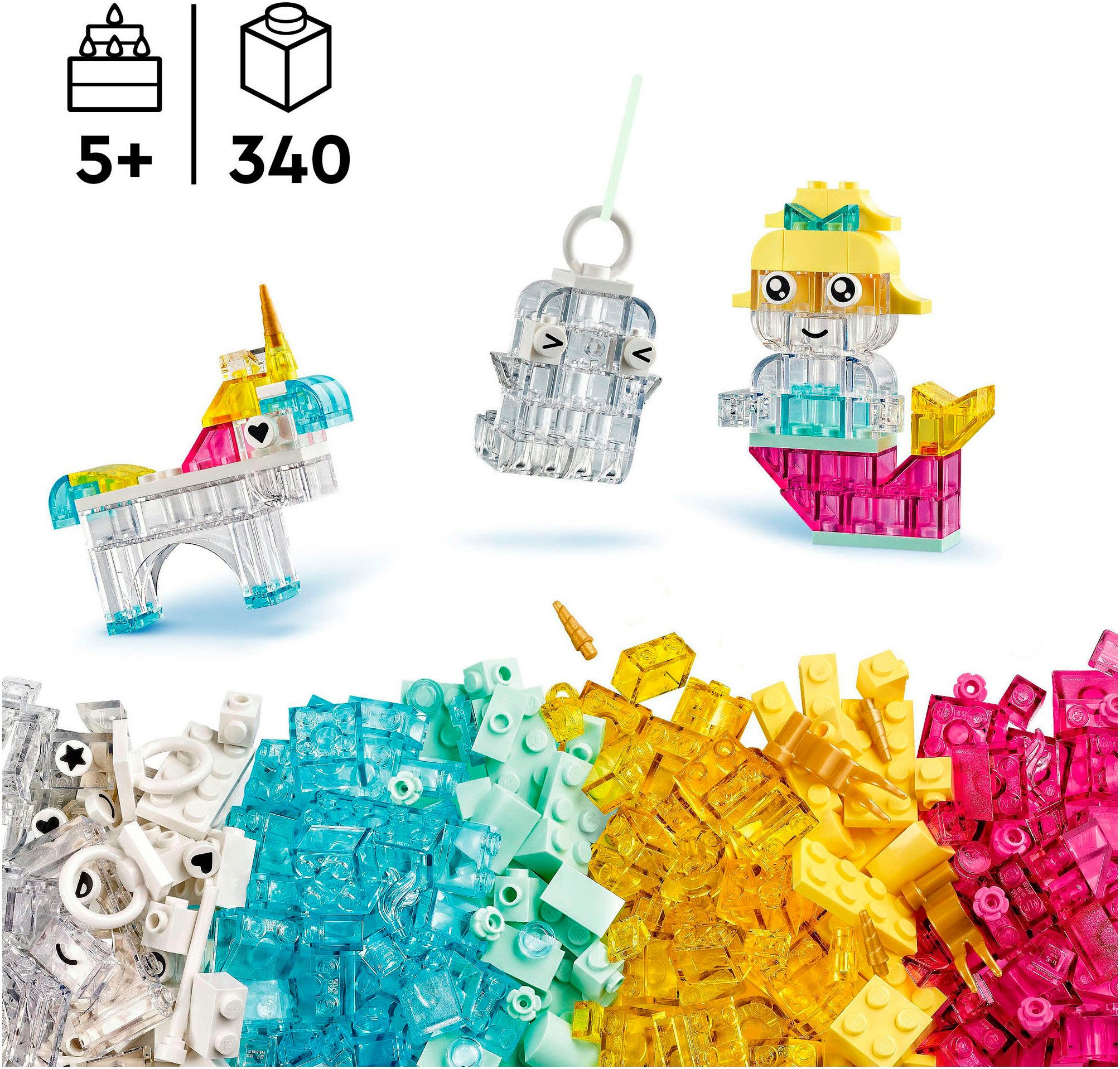 LEGO® Zauberbox mit durchsichtigen Steinen (11040), LEGO Classic Konstruktionsspielsteine, (340 St), Made in Europe – Bild 3 von 5