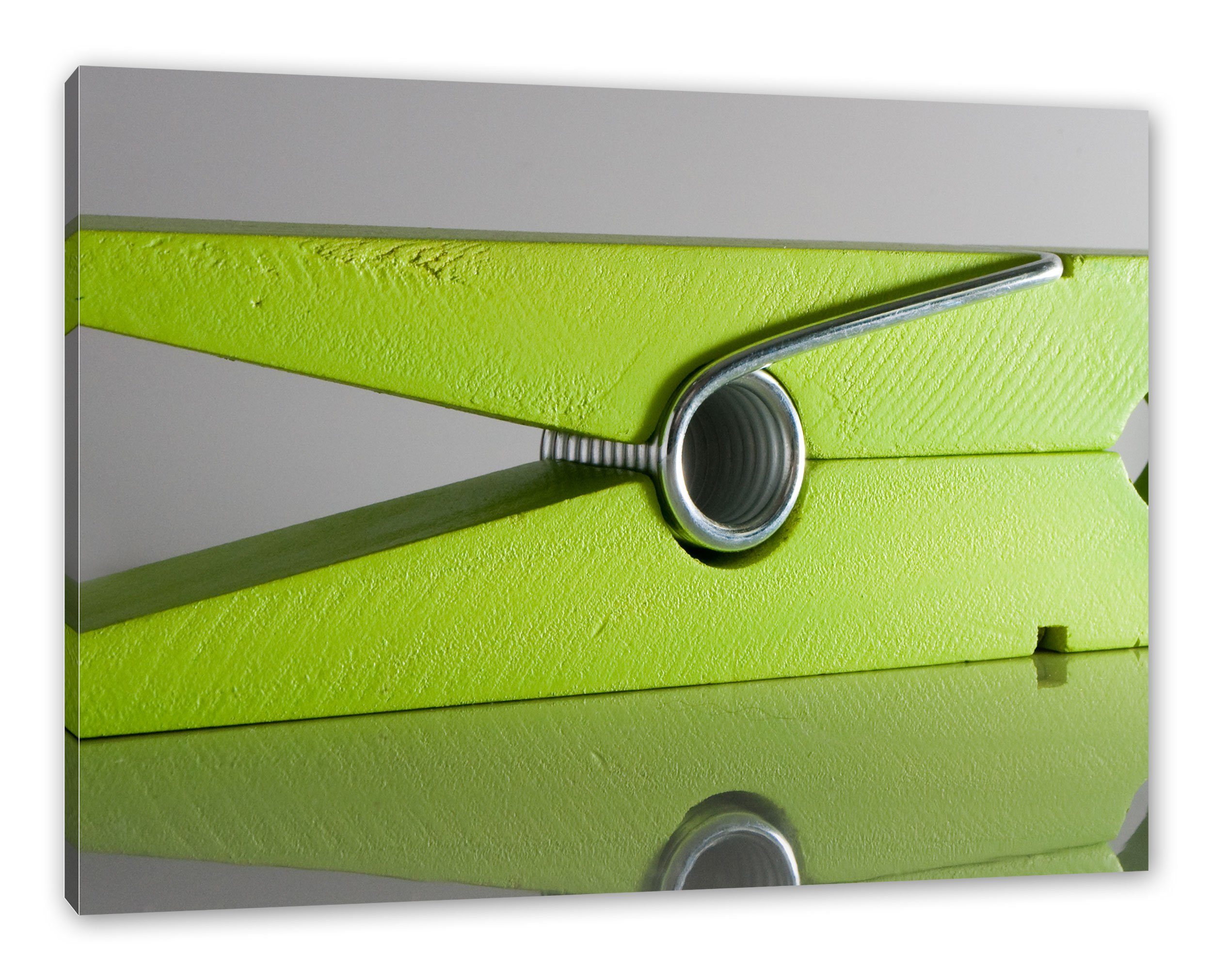 Pixxprint Leinwandbild grüne Wäscheklammer, grüne Wäscheklammer (1 St), Leinwandbild fertig bespannt, inkl. Zackenaufhänger | Leinwandbilder