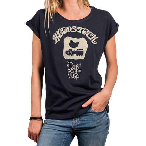 MAKAYA Print-Shirt Damen Oversize Top mit Aufdruck-Woodstock Logo Musik Motiv mit Spruch (Tunika elegant, schwarz, blau, grau) große Größen