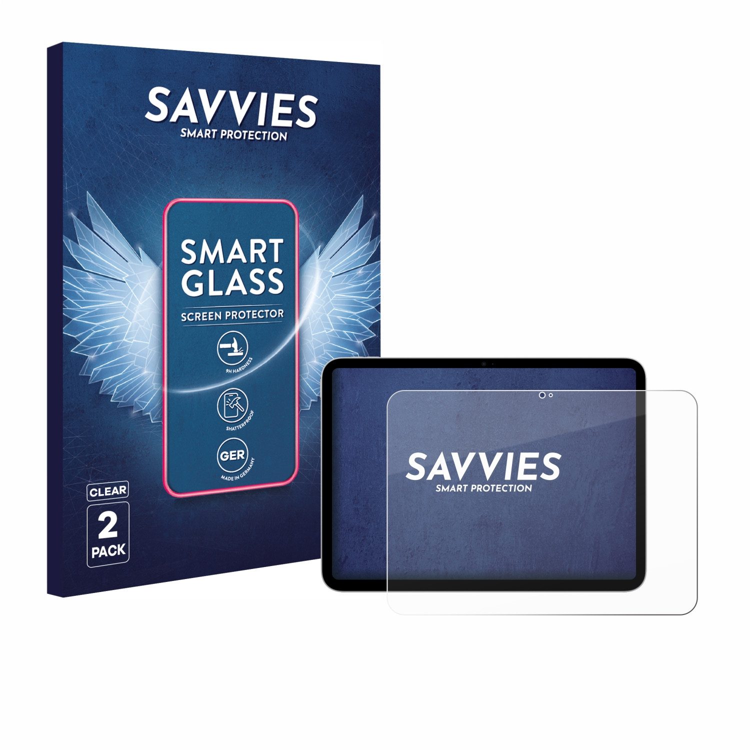 Savvies Displayschutzglas Schutzglas Panzer für Apple iPad A16 11" WiFi 2025 (11. Gen), 2 Stück, Schutzfolie Display Schutz Glas Folie klar