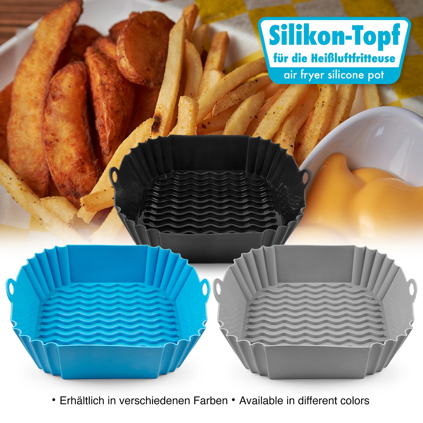 SHIBBY Silikonform für Heißluftfritteusen (5-7,2 L): Leicht zu reinigen, hitzebeständig, (1-tlg), Schwarz – Bild 5 von 5
