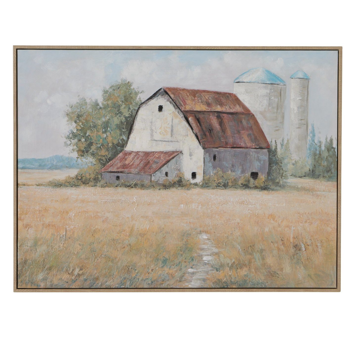 MF Leinwandbild Leinwandbild Landhausblick mit Rahmen 80 x 60 cm Handgemalt, (1 St) – Bild 2 von 4