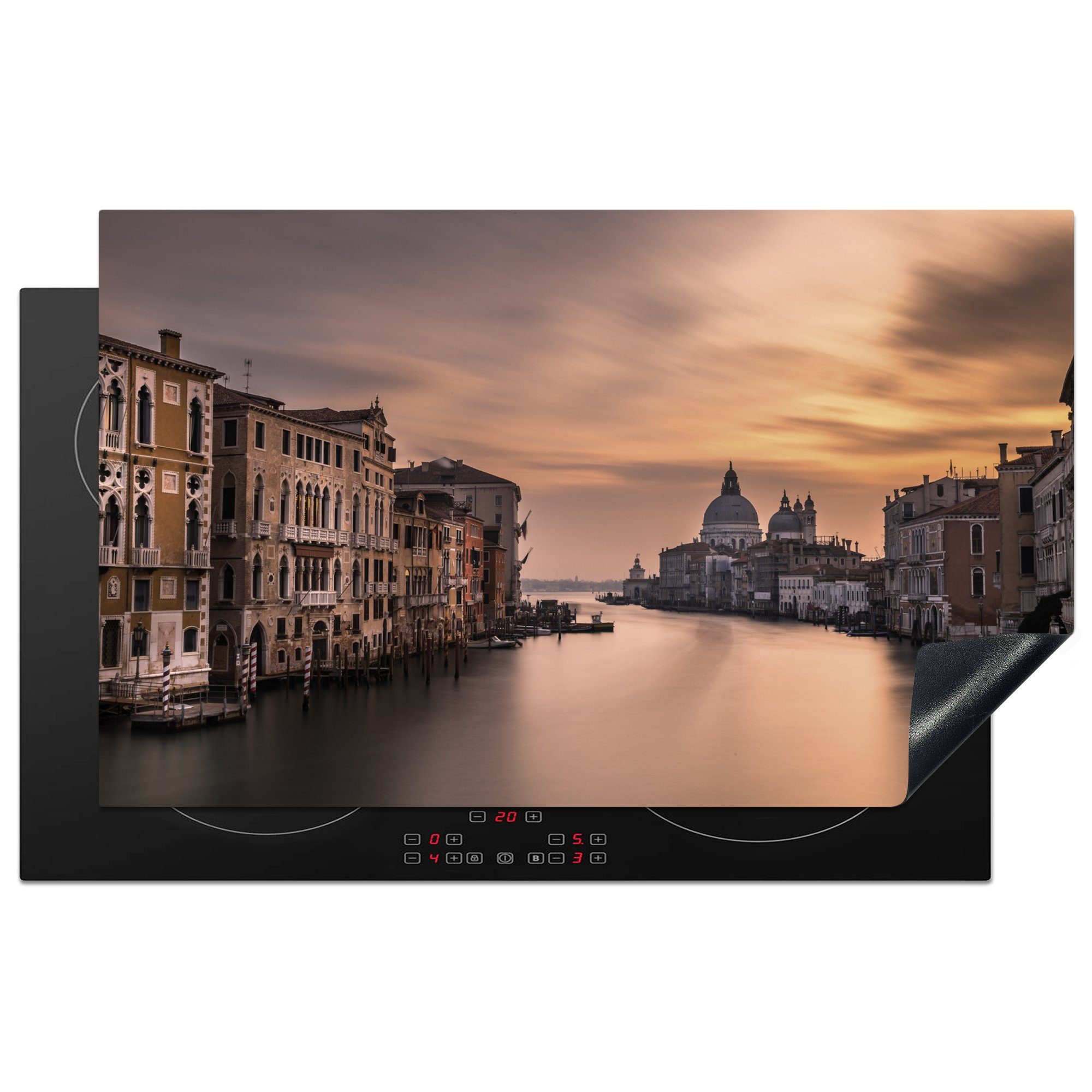 Architektur - - MuchoWow Herdblende-/Abdeckplatte Wasser (1 Vinyl, 83x51 für cm, Arbeitsplatte küche Venedig tlg), - Rosa, Ceranfeldabdeckung,