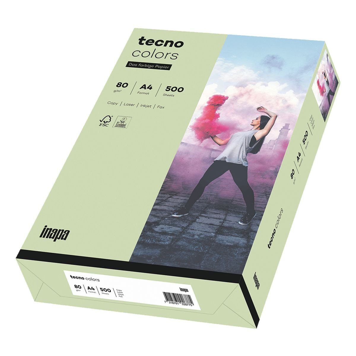 Inapa tecno Drucker- 80 Rainbow / 500 Pastellfarben, Blatt DIN Kopierpapier A4, Colors, g/m², tecno und mittelgrün Format