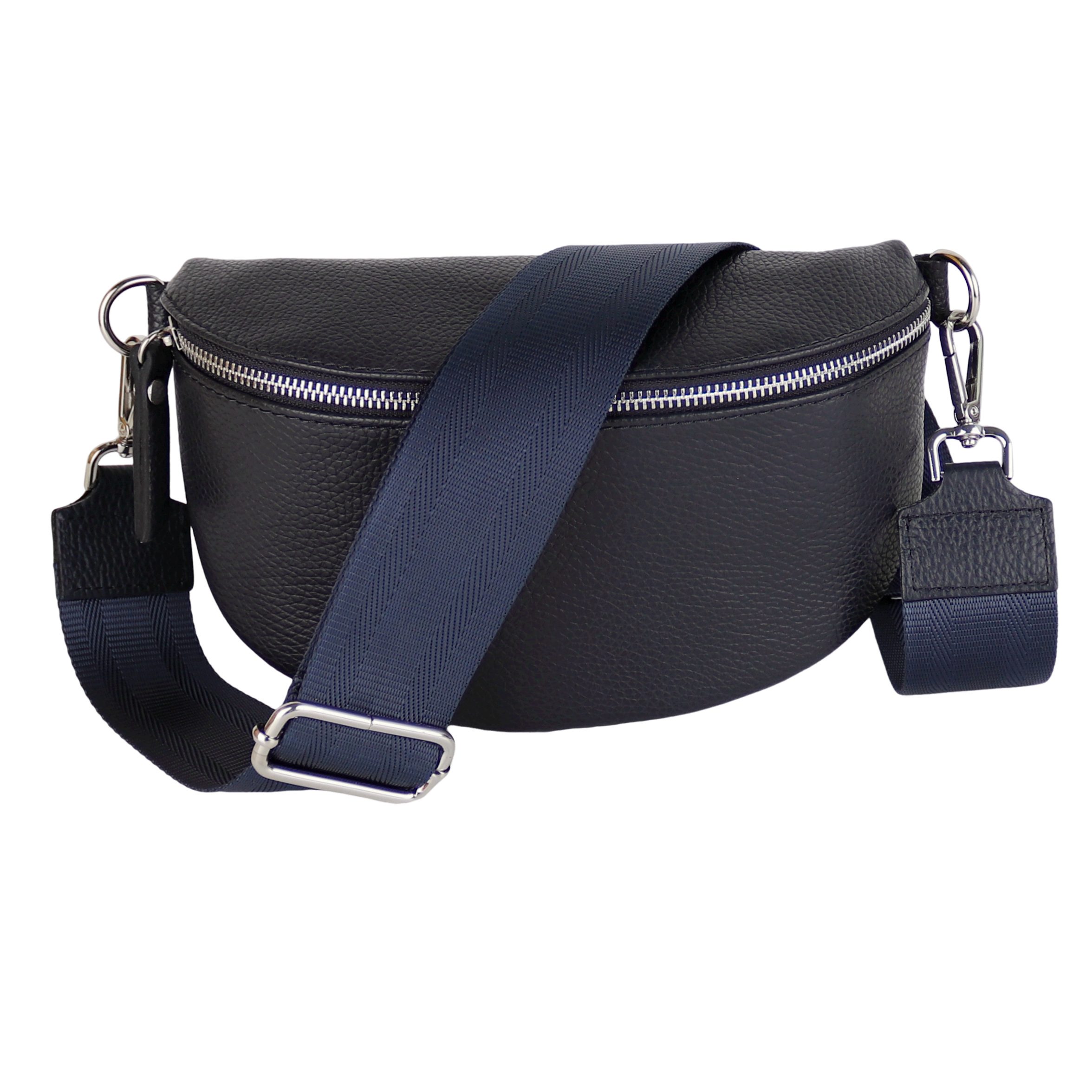 MIRROSI Bauchtasche Damen, Echtleder, Leder, Made in Italy, Umhängetasche, Brusttasche, (Schultertasche für jeden Anlass (1 Tasche & 2 Gurte), 3 Größen auswählbar), Crossbody Bag, Schwarz, gemusterten& verstellbaren Schulterriemen