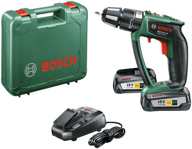 BOSCH Akku-Schlagbohrschrauber PSB 18 LI-2 Ergonomic, 18 V, verschiedene Ausführungen