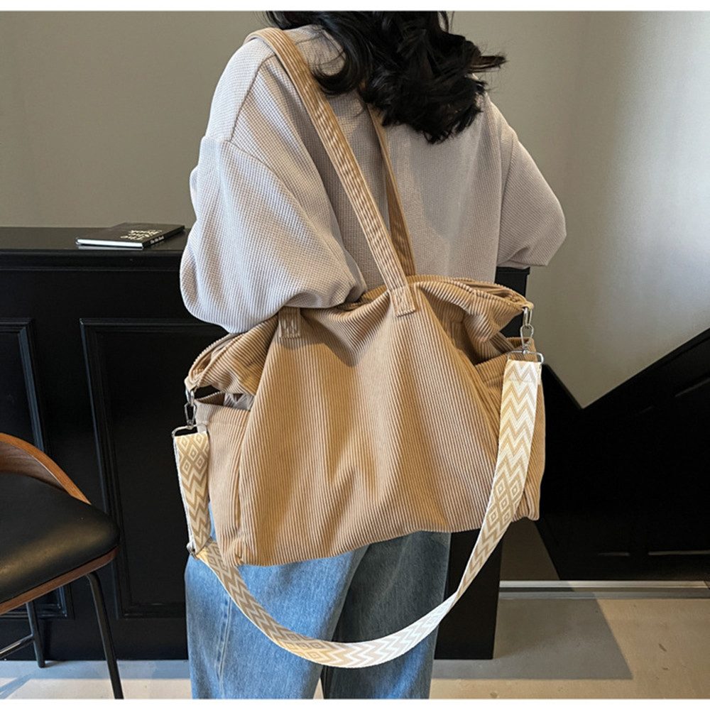 Cachito Schultertasche Damen Umhängetasche Groß Shopper Handtasche Cord Tote Bag Reisetasche, für Arbeit Büro Reisen Einkaufen Schule Strand – Bild 3 von 5