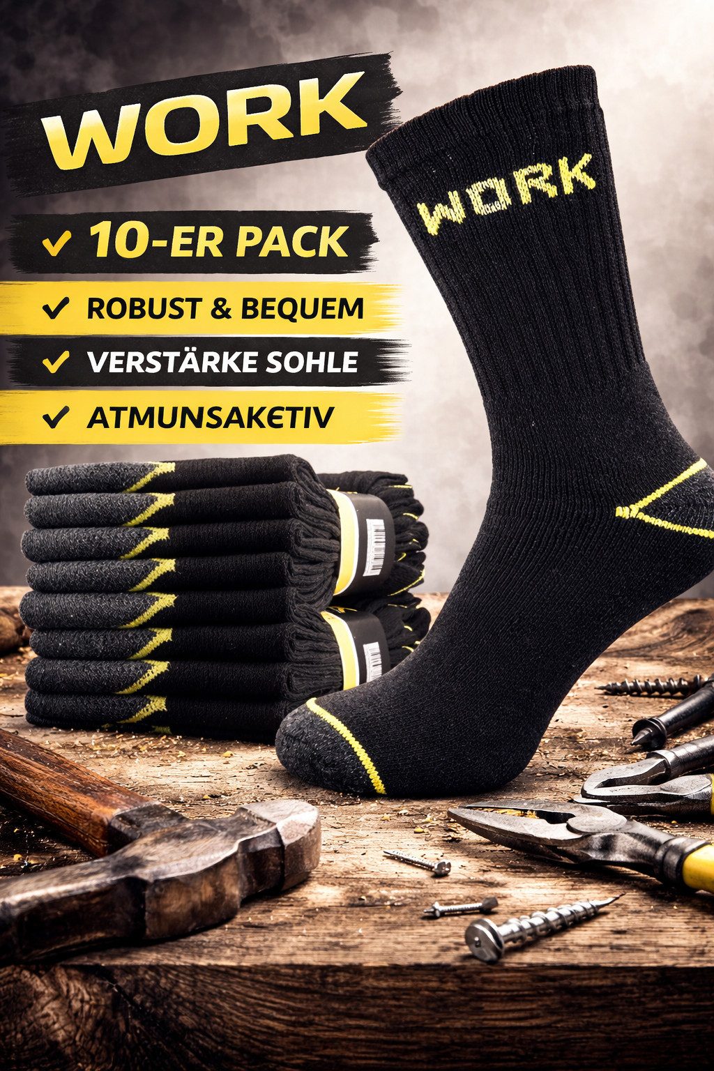 DDOnlineShop Arbeitssocken Herren - 10 Paar Work Socken (Packung,Spar-Set, 10-Paar, 10er-Pack) Premium Qualität