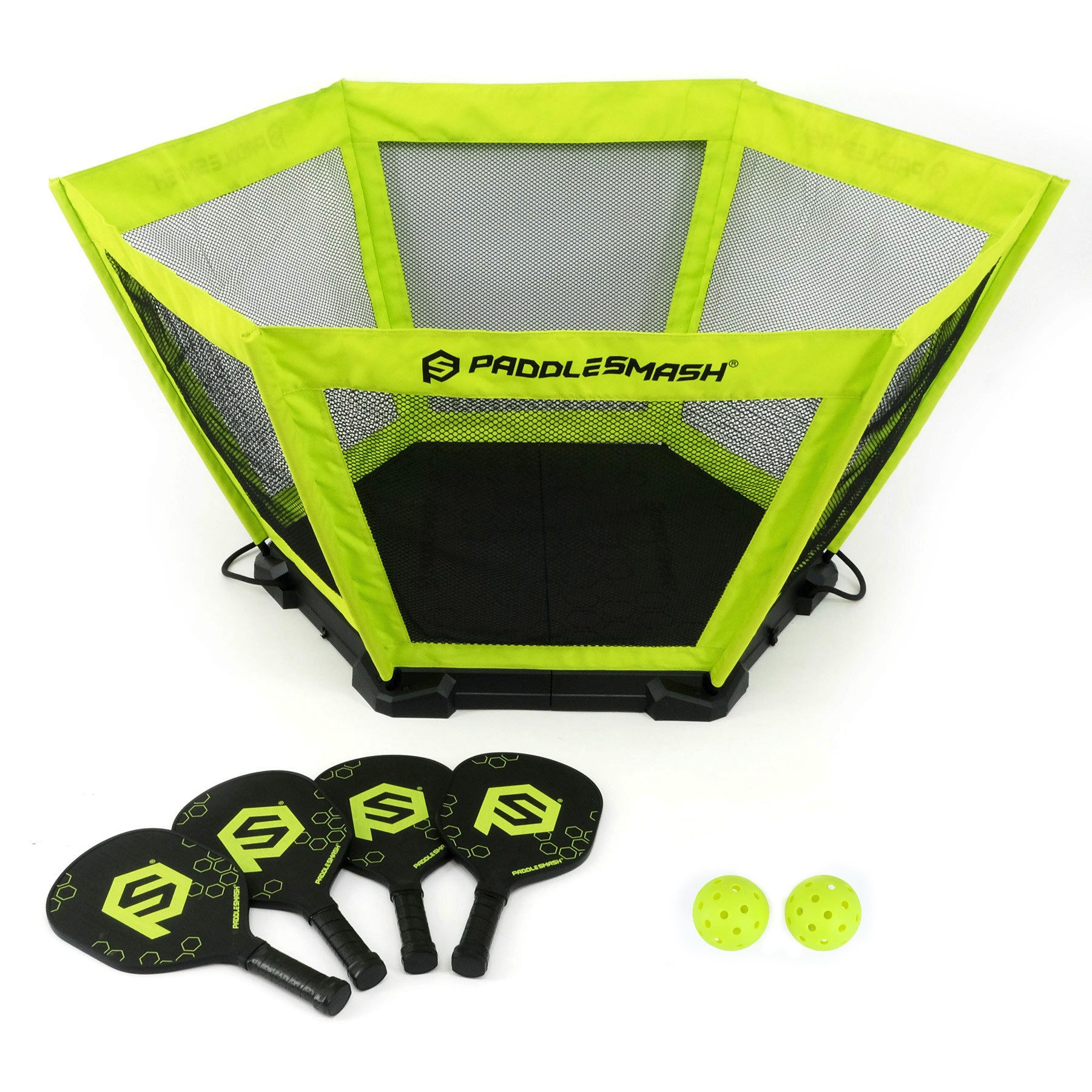 PaddleSmash Roundnet-Spiel kombiniert mit Pickleball, Outdoor-Ballspiel mit Schläger, (7-tlg., 2-4 Spieler / 4x Schläger, 2x Bälle), schneller Aufbau, praktischer Tragekoffer