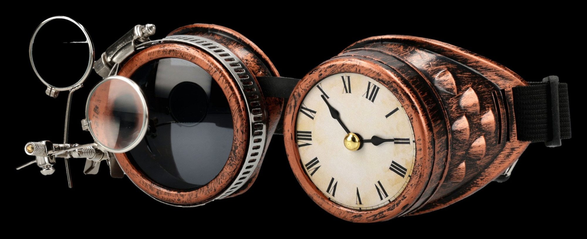 Figuren Shop GmbH Kostüm Steampunk Brille – Cosplay Maske Zubehör Goggles Verkleidung 17 cm, flexibles Gummiband