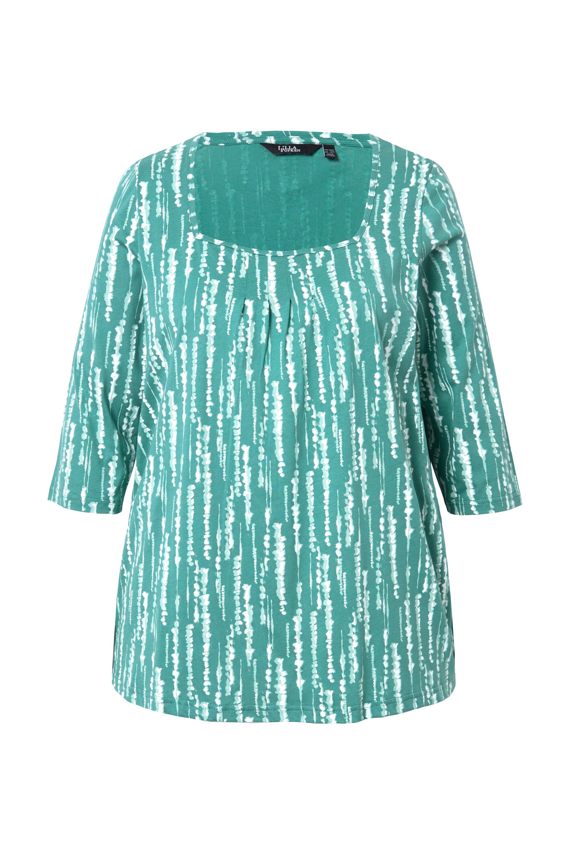 Ulla Popken T-Shirt Shirt Zierfalten A-Linie Carree-Ausschnitt 3/4-Arm günstig online kaufen