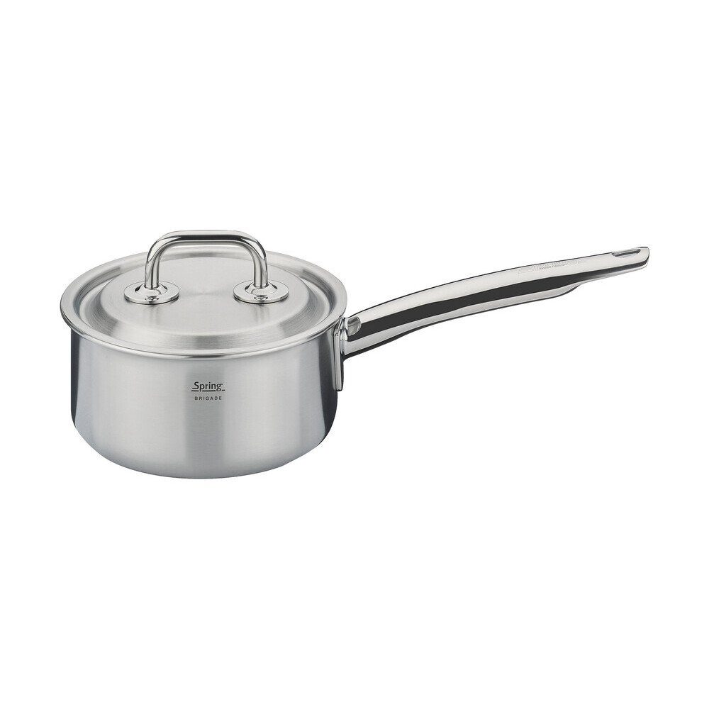 Spring Kasserolle Stielkasserolle 14 cm Brigade Premium, Edelstahl, Aluminium (Geschenkset, 1-tlg., 6x Speiseteller 29cm), Edelstahl mit Aluminiumkern (5-lagig), spülmaschinenfest, Induktion
