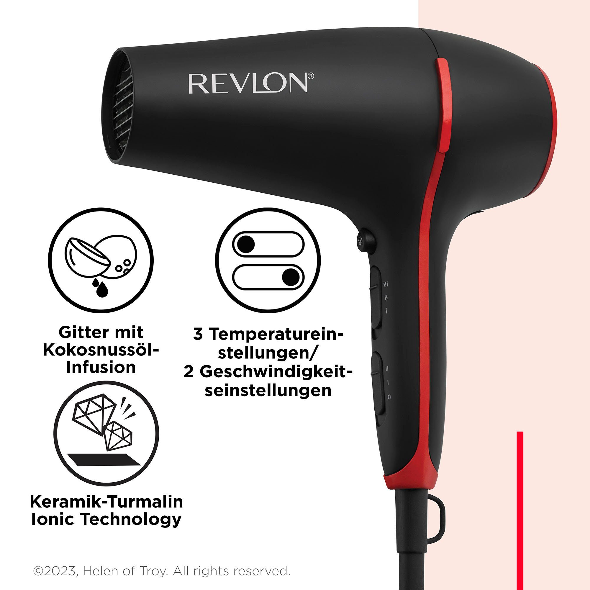 Revlon Ionic-Haartrockner SMOOTHSTAY dreifacher Keramikbeschichtung Kokosnussöl-Infusion W, Gitter RVDR5317, 2000 und mit