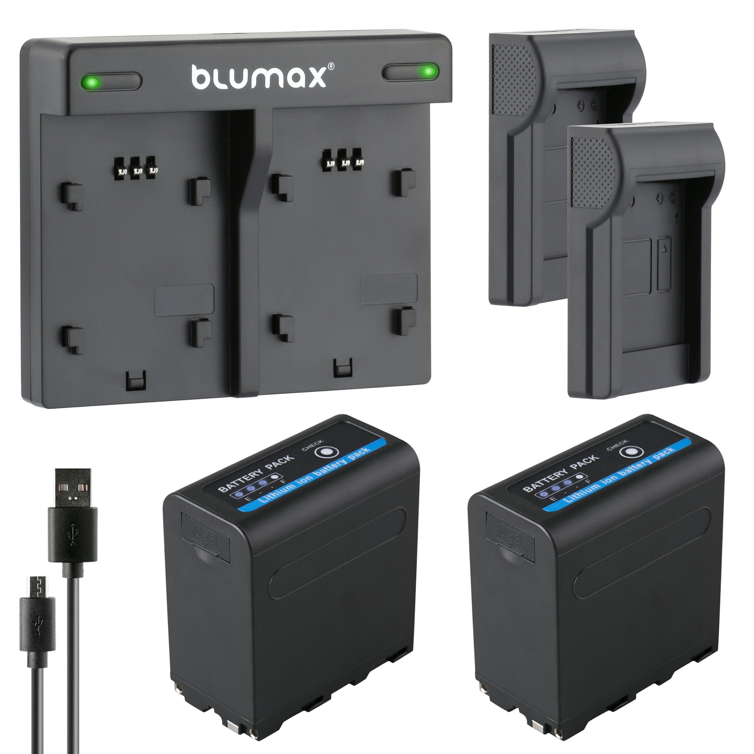 Blumax Set mit Lader für 7850mAh Kamera-Akku mit NP-F970, USB 5V Sony
