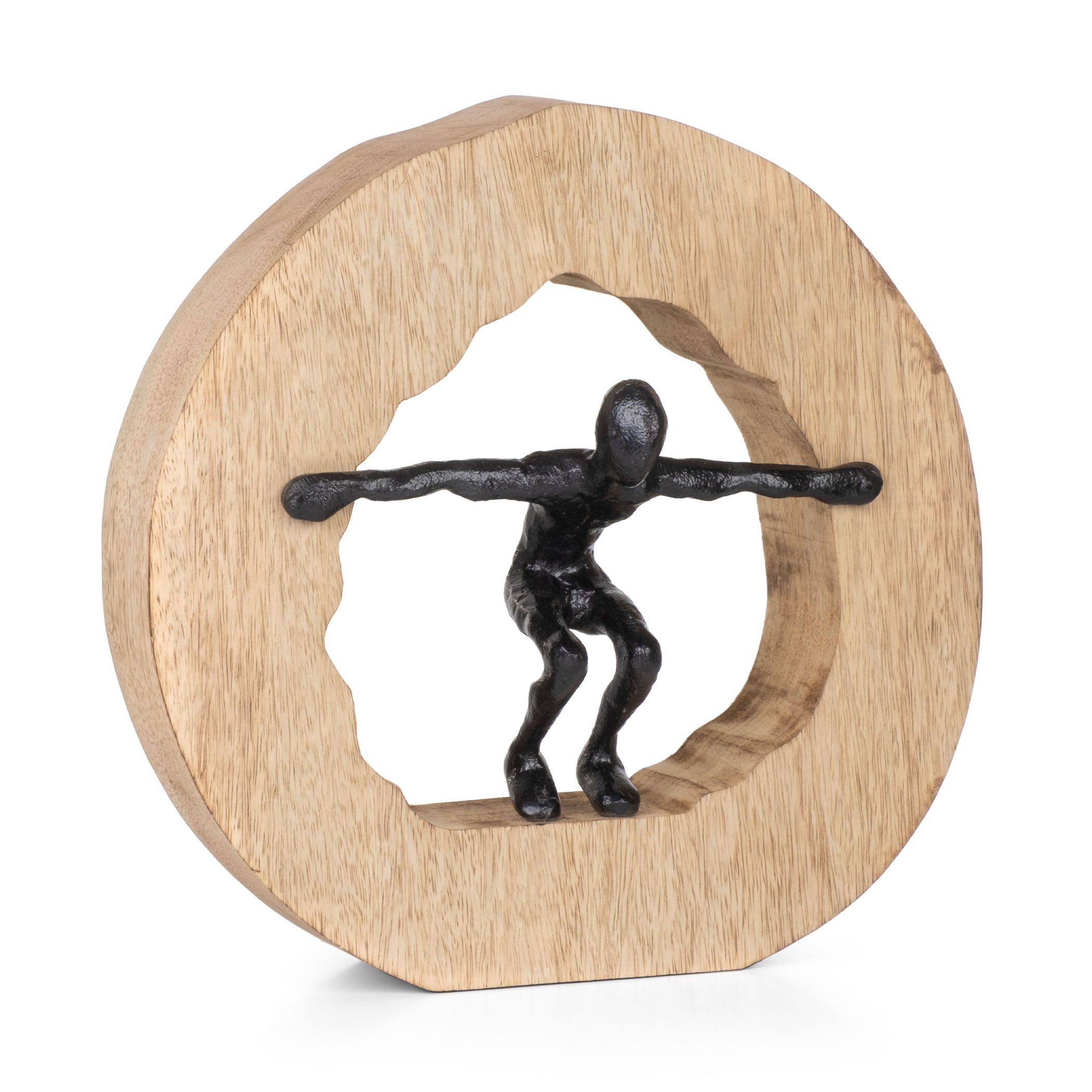Moritz Skulptur Dekofigur Mann im Kreis aus Aluminium und Mangoholz, Holz, Tischdeko, Fensterdeko, Wanddeko, Holzdeko, Weihnachtsdeko