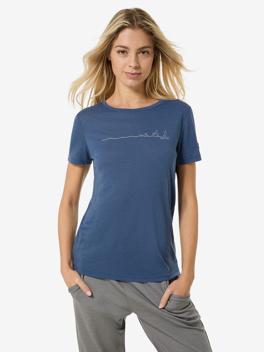 SUPER.NATURAL T-Shirt für Damen, Merino W TRI TEE mit Triathlon-Motiv, atmungsaktiv