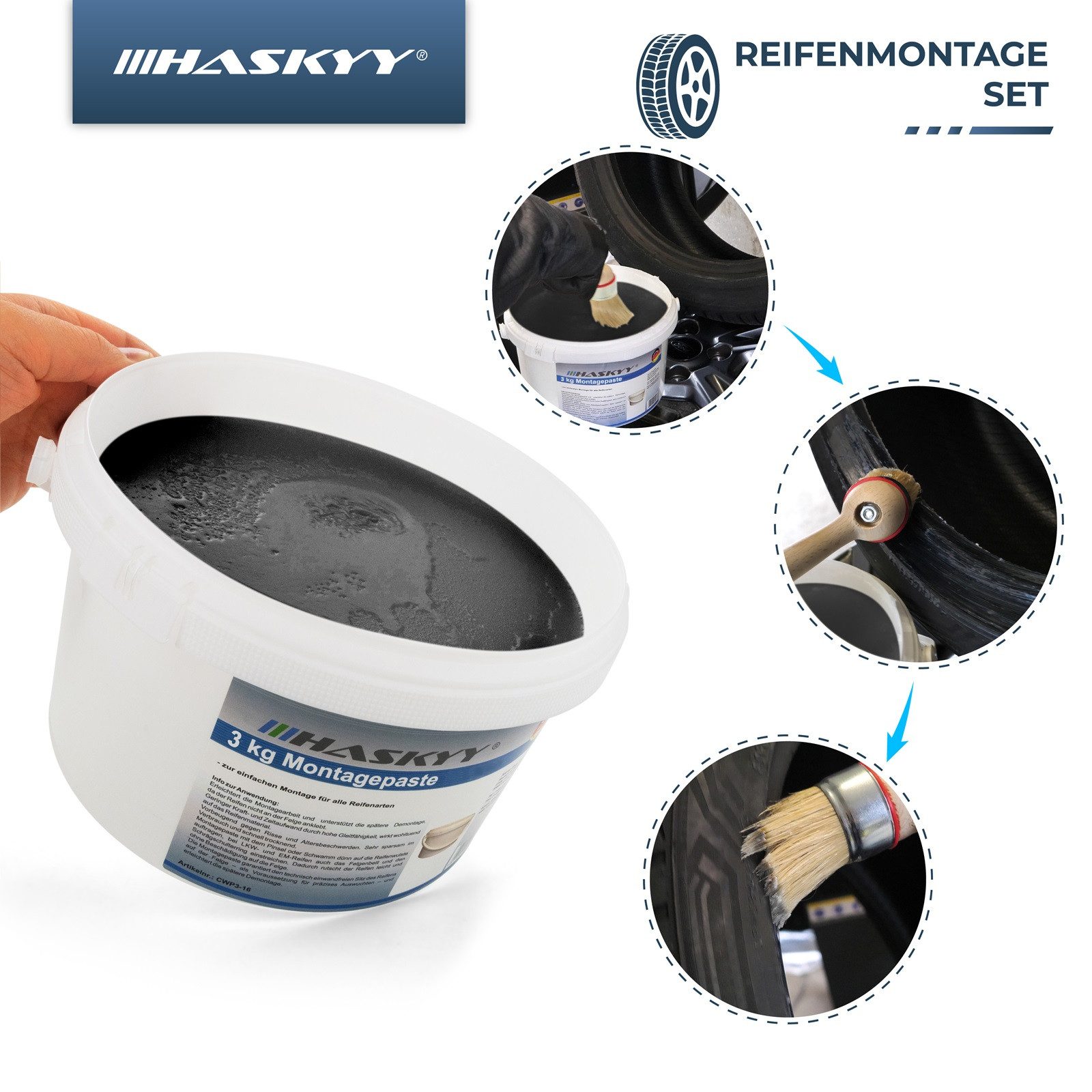 HASKYY Montagepaste Montagepaste Reifenmontage 3kg Schwarz Montagewax Reifenmontagepaste