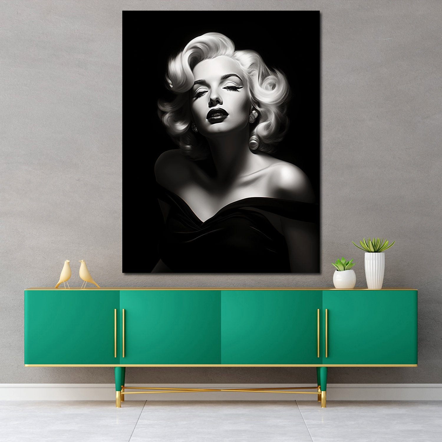 Artedinoi Leinwandbild Beautiful Marilyn Black Style Leinwandbild Wandbild Kunstdruck XL Deko, Marilyn Monroe in Schwarz
