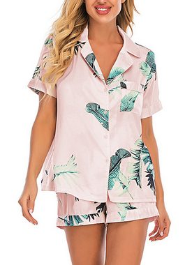 Orient Phoenix Pyjama Damen Sommer-Homewear-Anzug mit bedrucktem Revers und kurzen Ärmeln Bequemer, lässiger, atmungsaktiver, frischer, zweiteiliger dünnes Set
