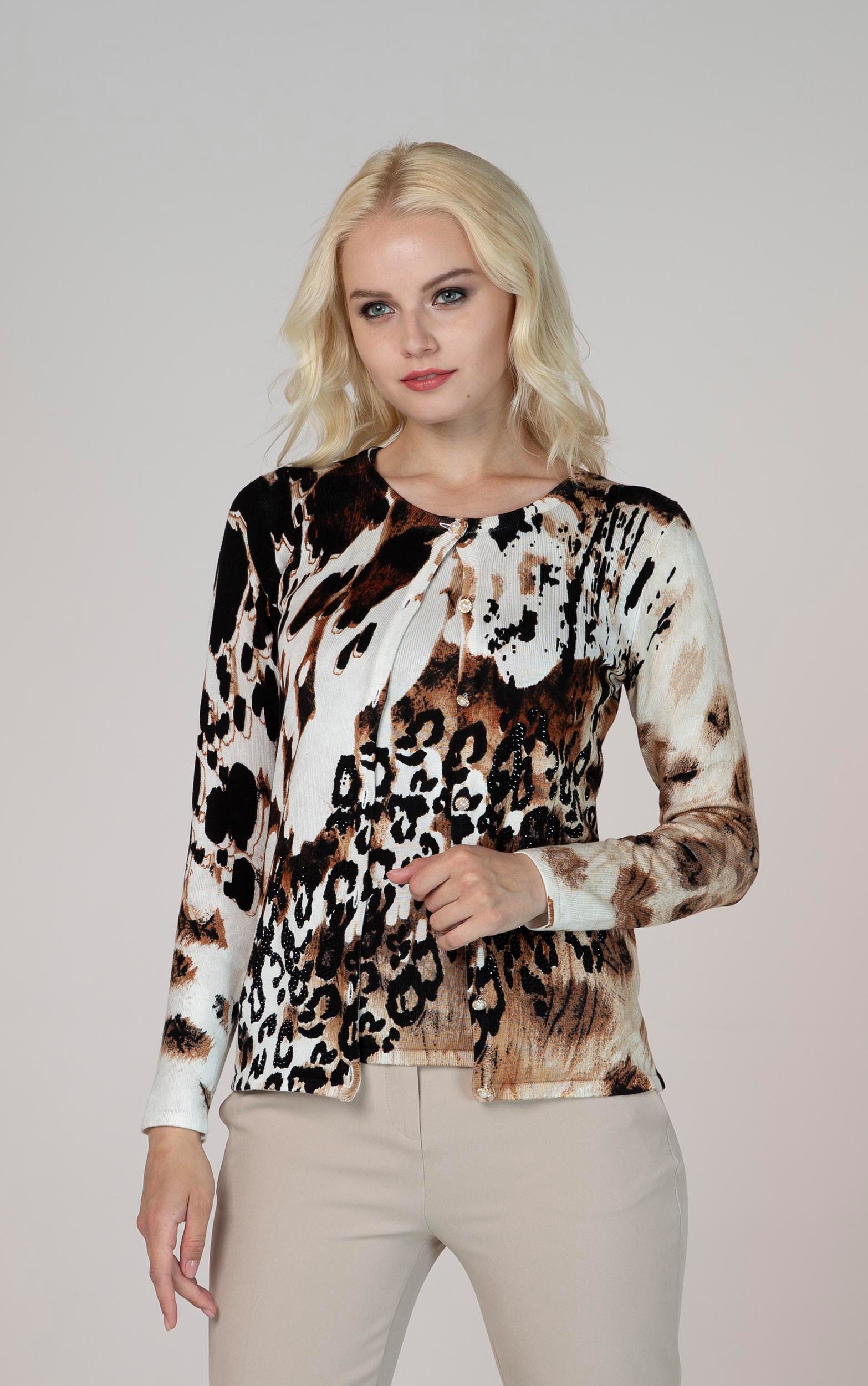 Passioni 2-in-1-Strickjacke Twinset mit mixed Animalprint günstig online kaufen