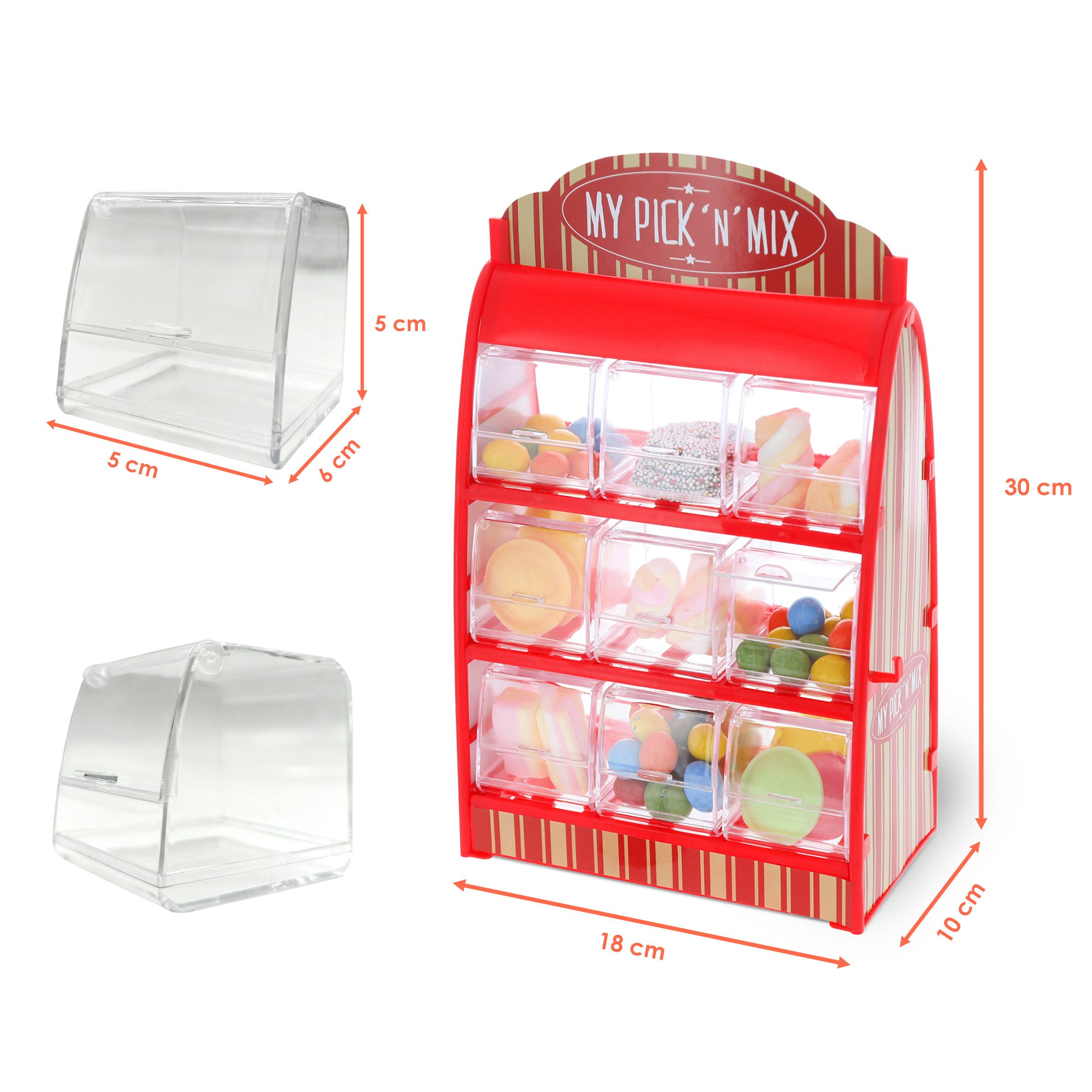 Spetebo Vorratsglas Süßigkeitenspender mit 9 Fächern - 30 x 18 cm, Kunststoff / Pappe, (Stück, 1-tlg., Candy Bar), Candy Bar im Retro Design – Bild 2 von 5