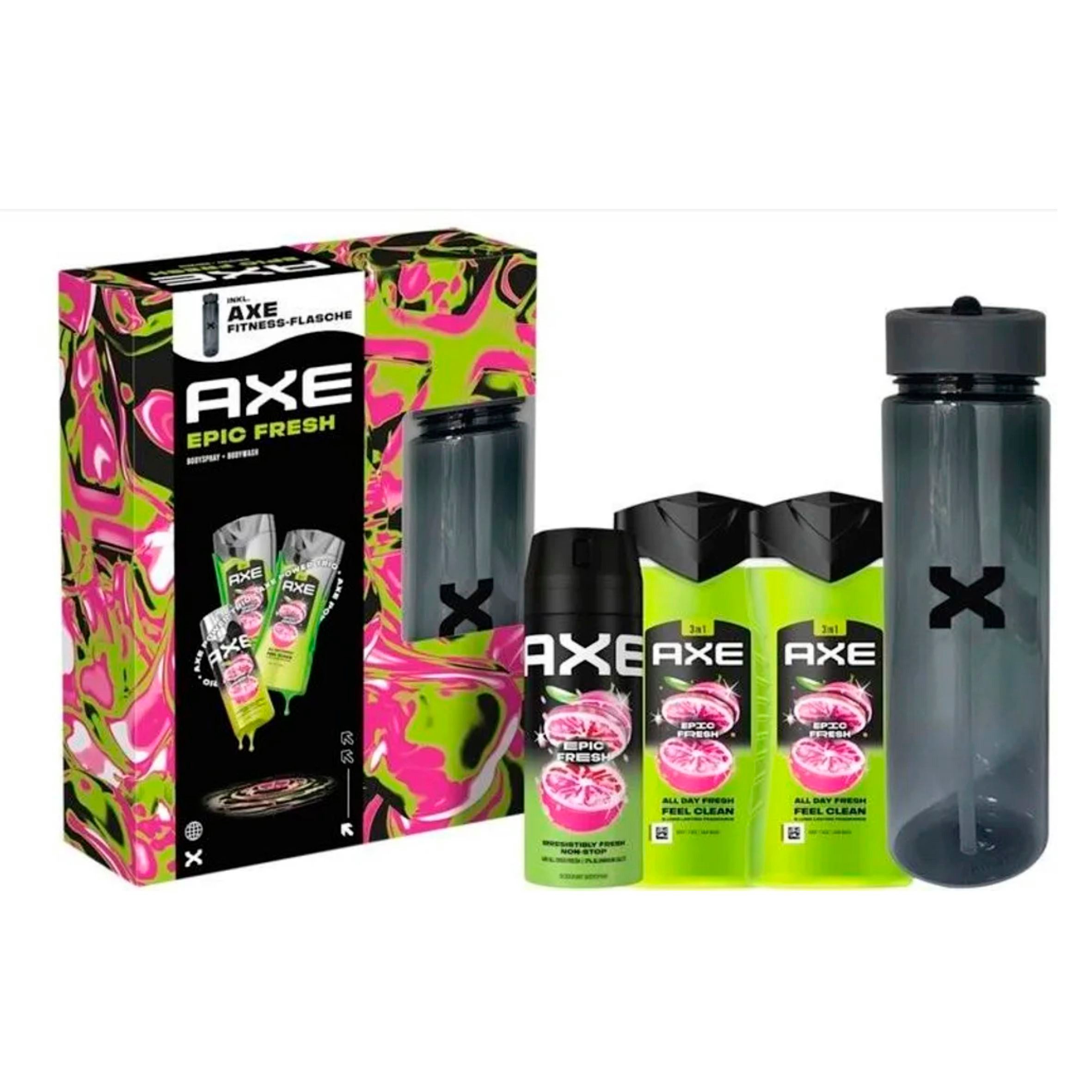 axe Pflege-Geschenkset 1x Epic Fresh Pflegeset mit Bodyspray, 2x Duschgel & Fitness-Flasche, 1-tlg., (150 ml + 2x 250 ml)